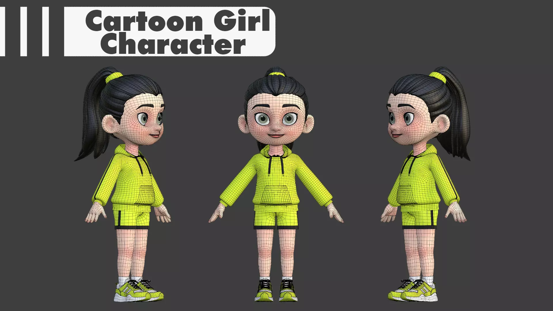 Cartoon Girl Character Low-poly 3D model_6