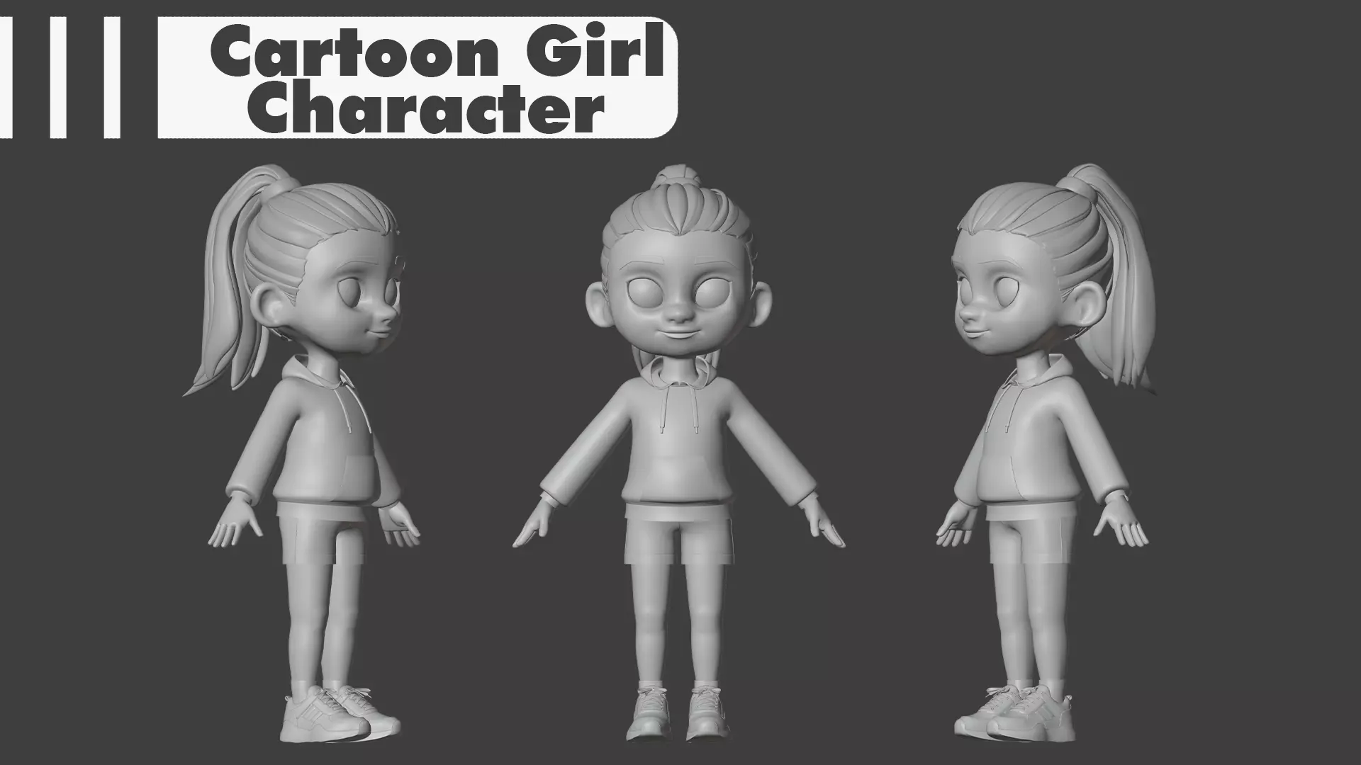 Cartoon Girl Character Low-poly 3D model_4