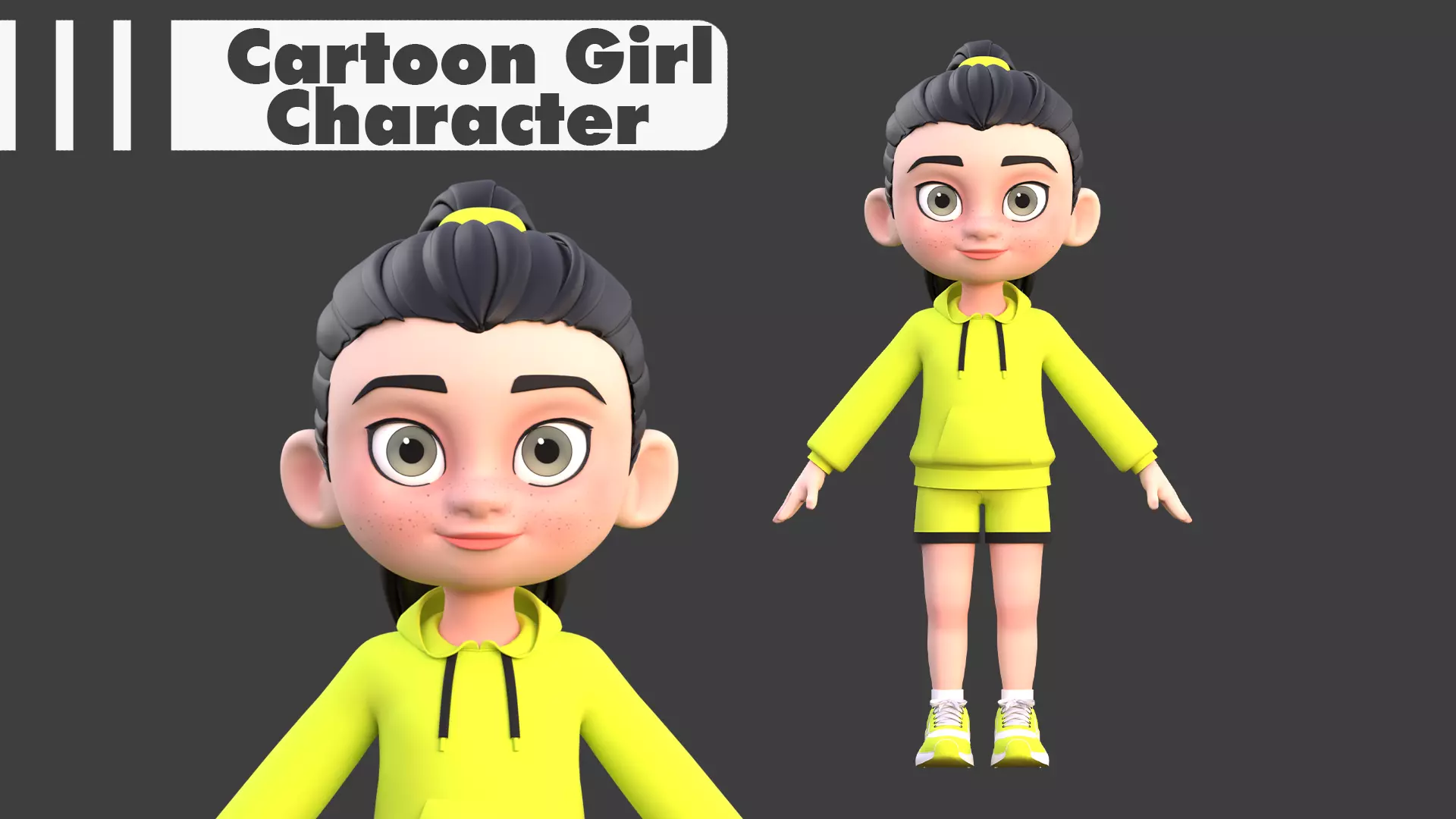 Cartoon Girl Character Low-poly 3D model_0
