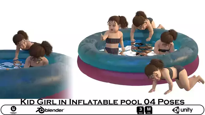 Kid Girl in Inflatable pool 04 Poses