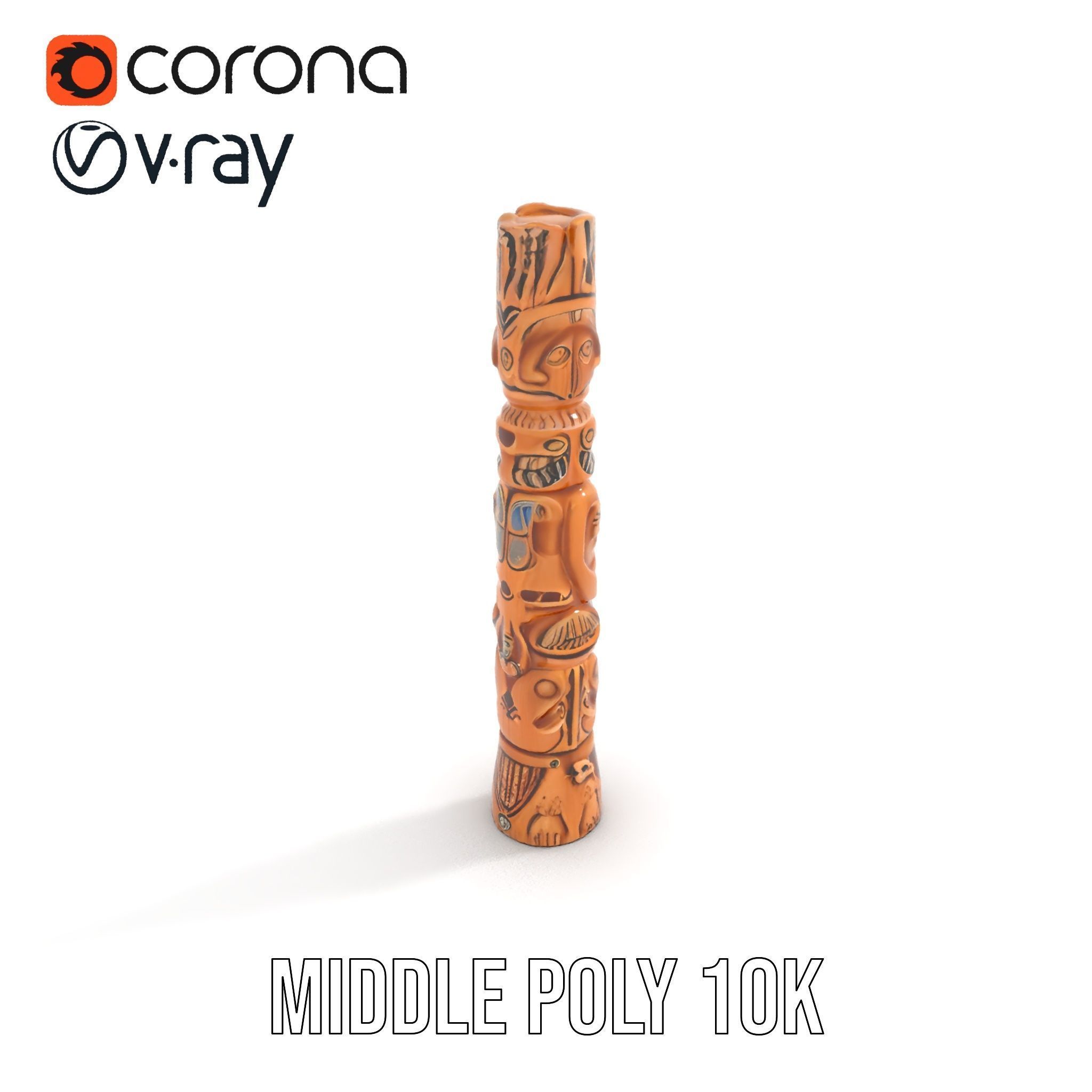 Intricate Carved Wooden Totem Pole Model Pack Low-poly 3D model_6