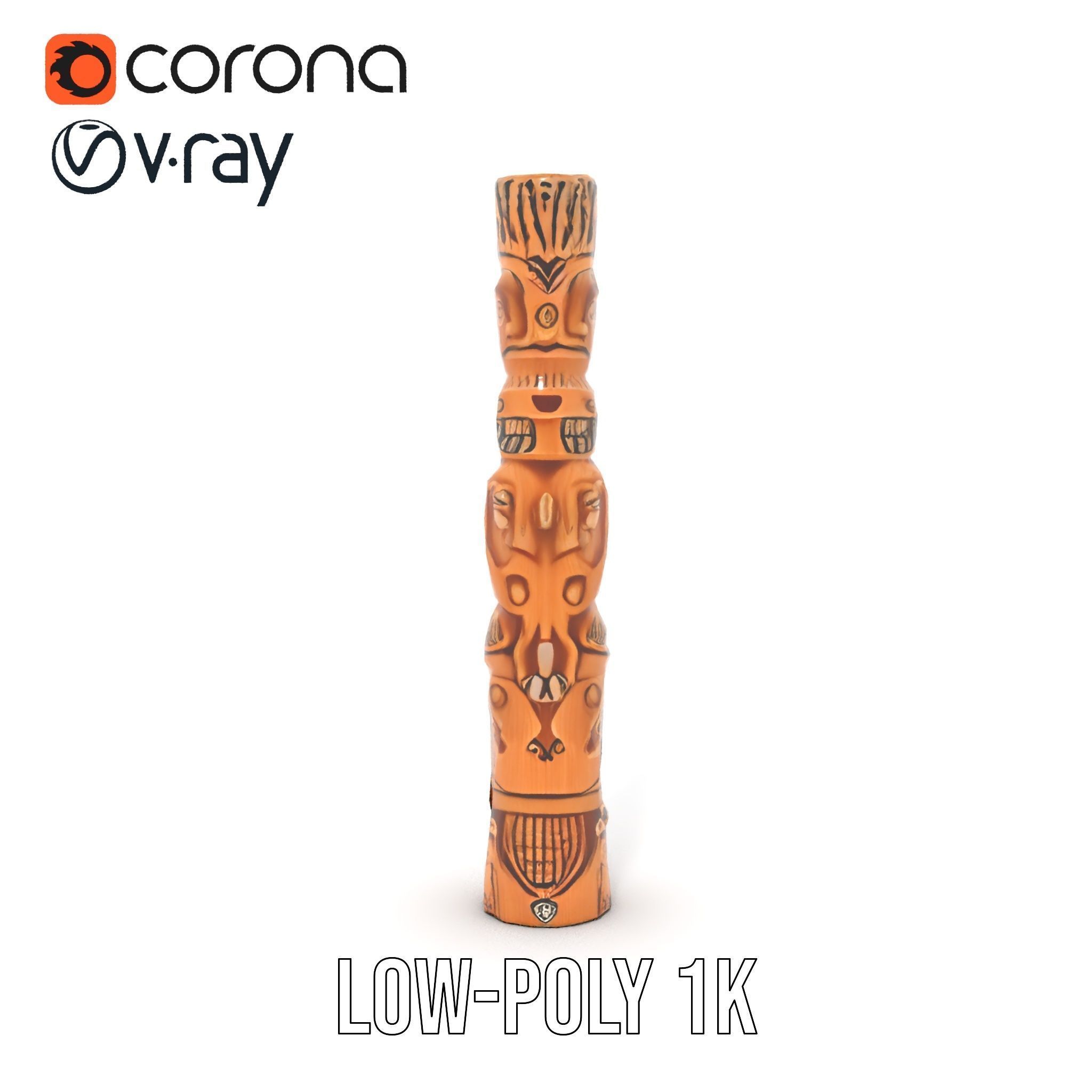 Intricate Carved Wooden Totem Pole Model Pack Low-poly 3D model_21