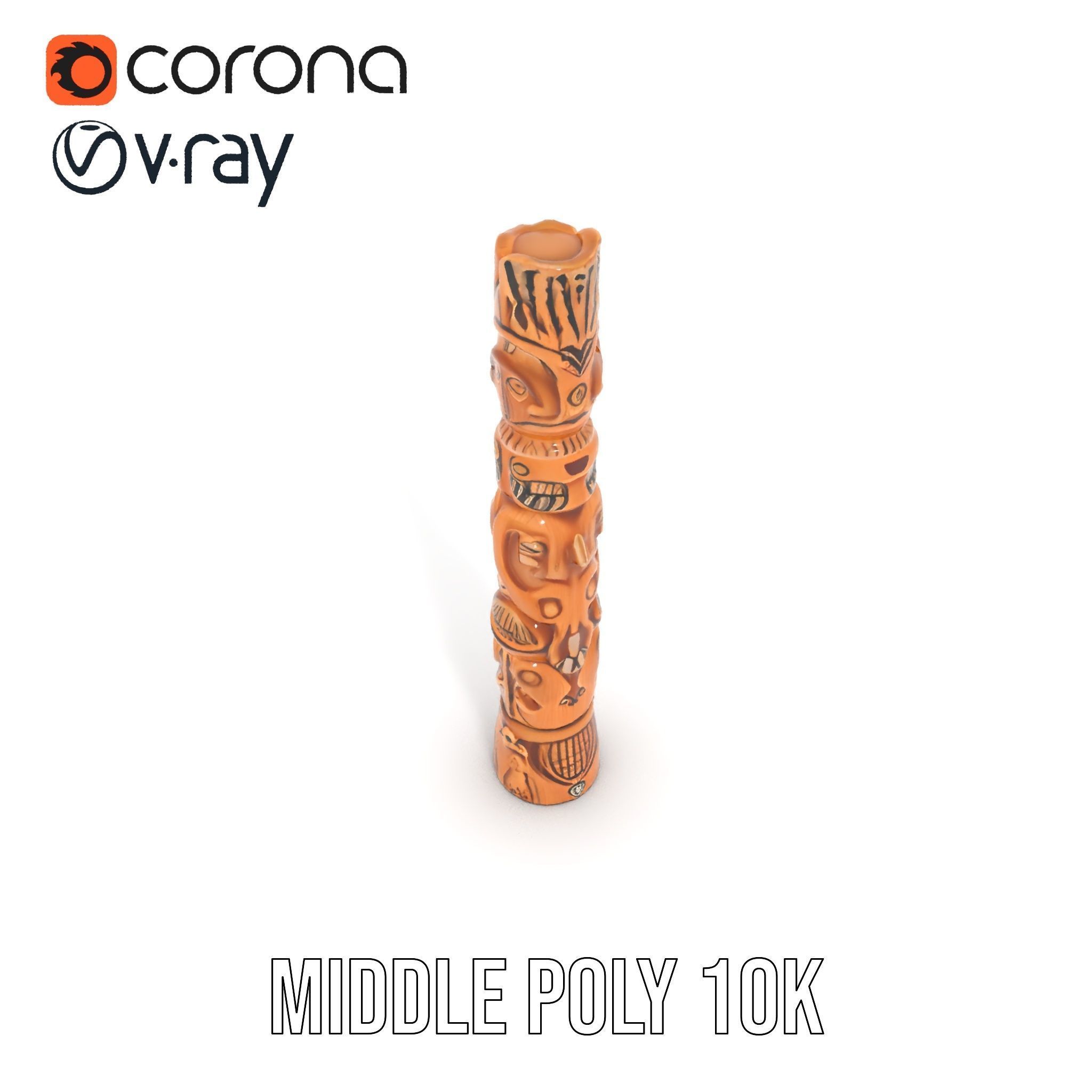 Intricate Carved Wooden Totem Pole Model Pack Low-poly 3D model_12