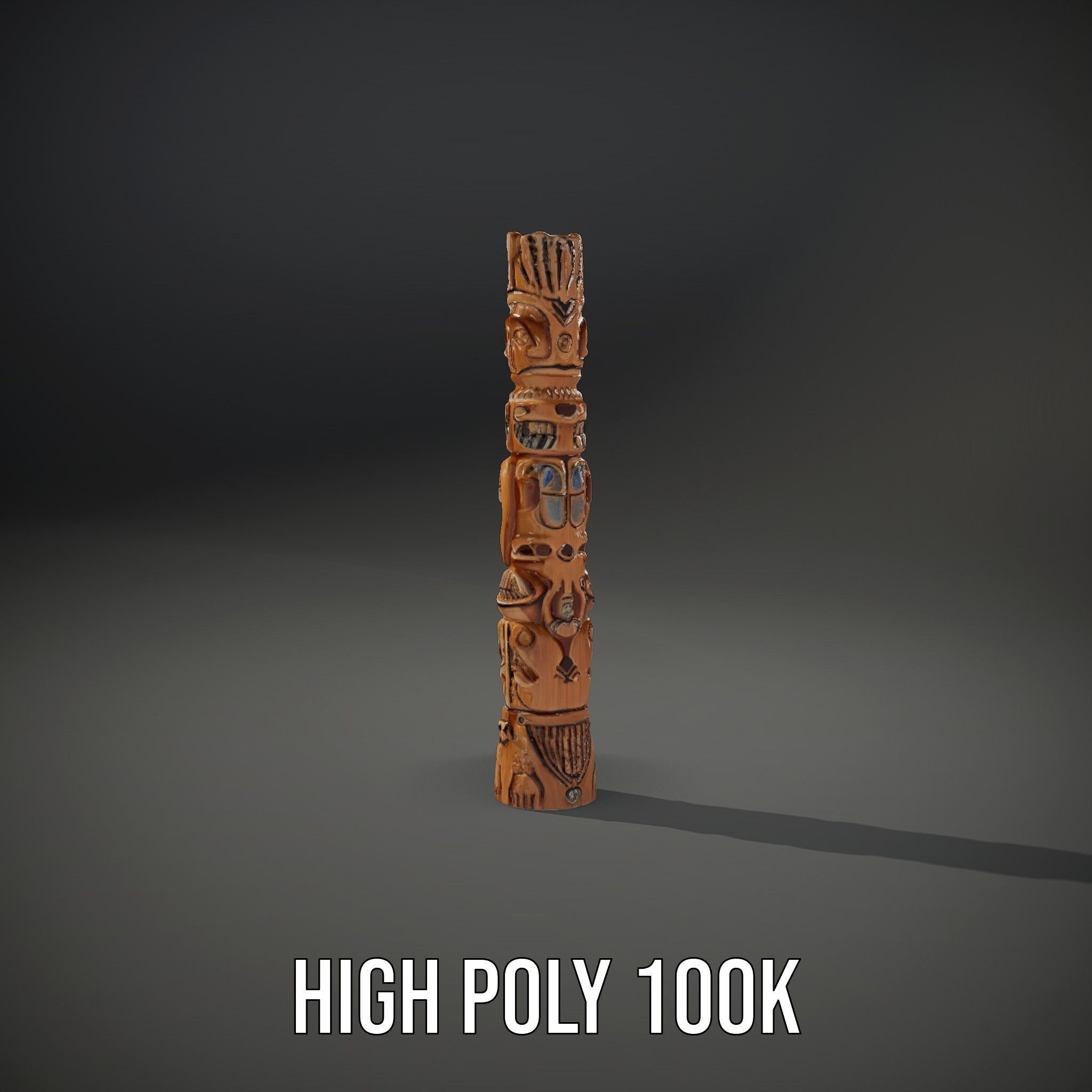 Intricate Carved Wooden Totem Pole Model Pack Low-poly 3D model_9