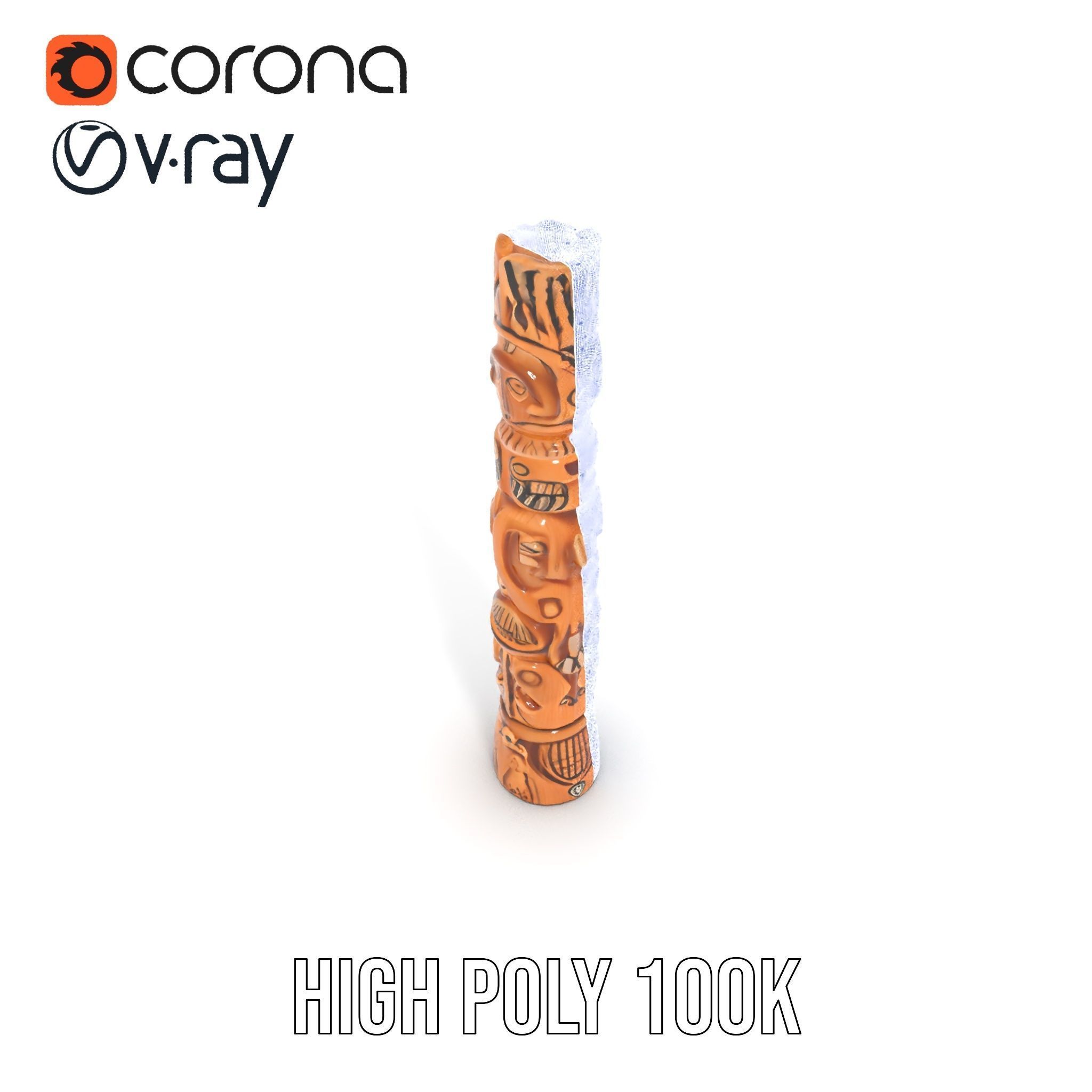 Intricate Carved Wooden Totem Pole Model Pack Low-poly 3D model_25