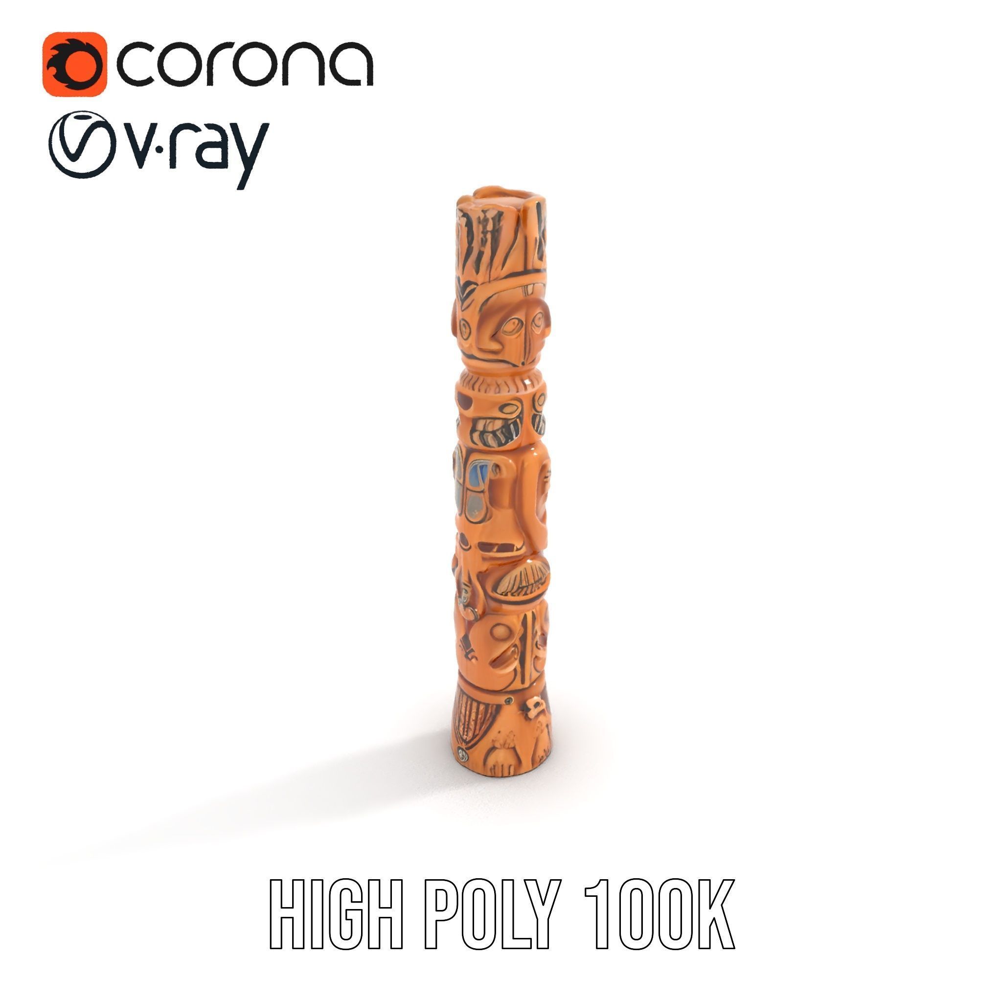 Intricate Carved Wooden Totem Pole Model Pack Low-poly 3D model_33