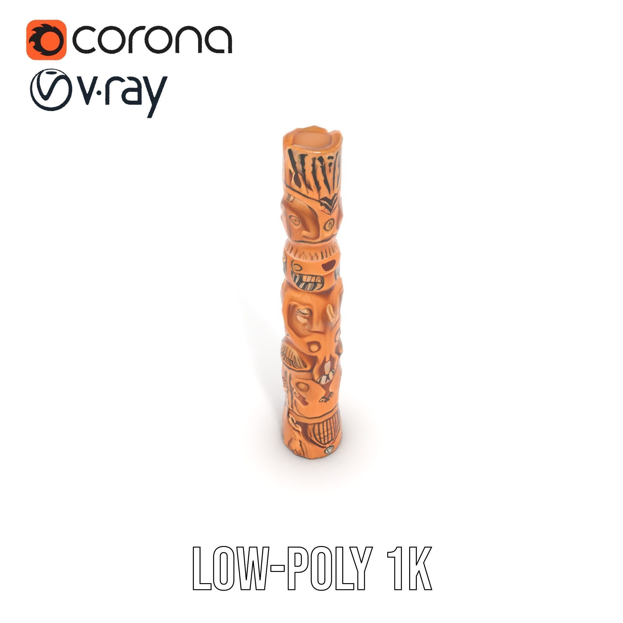 Intricate Carved Wooden Totem Pole Model Pack Low-poly 3D model_18
