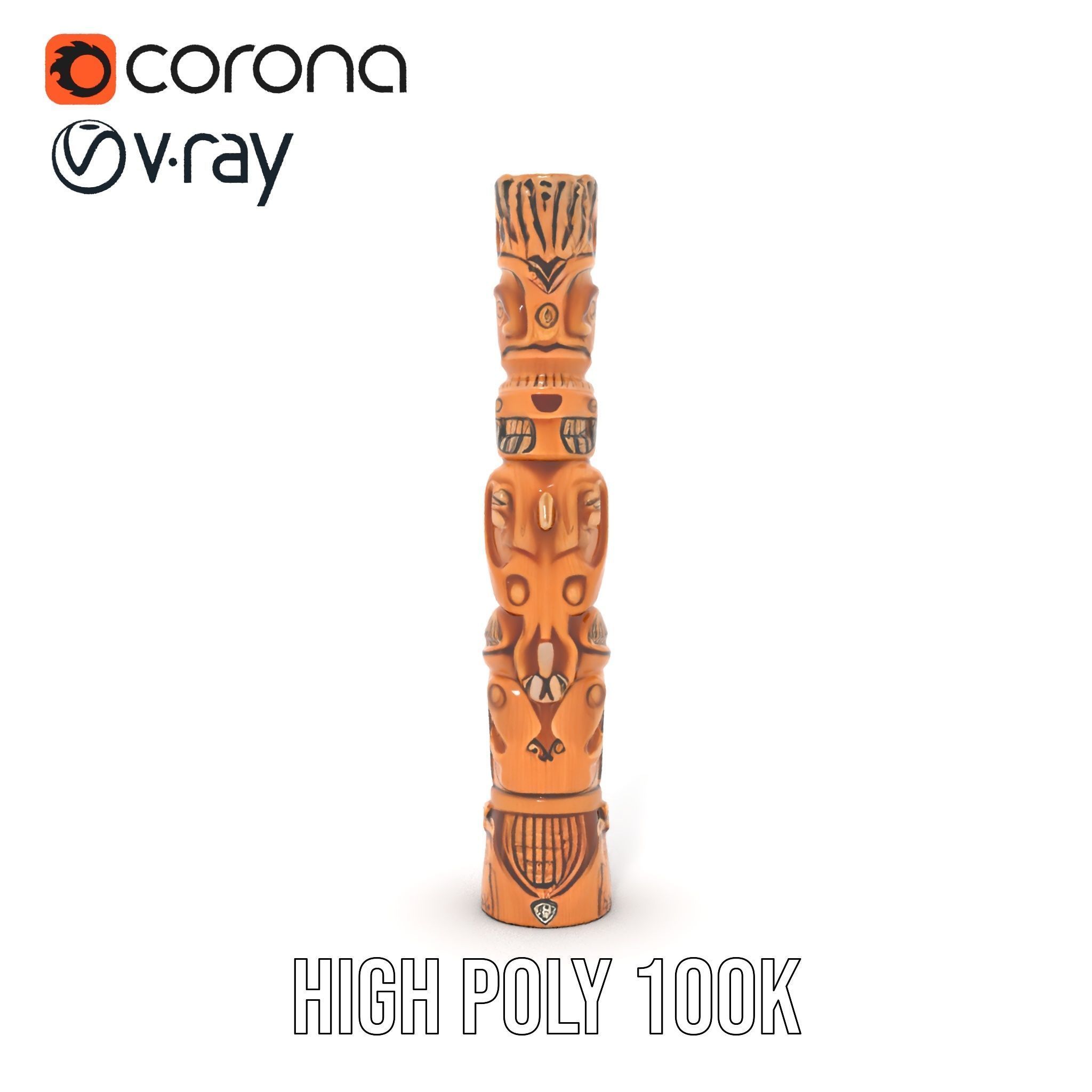 Intricate Carved Wooden Totem Pole Model Pack Low-poly 3D model_30