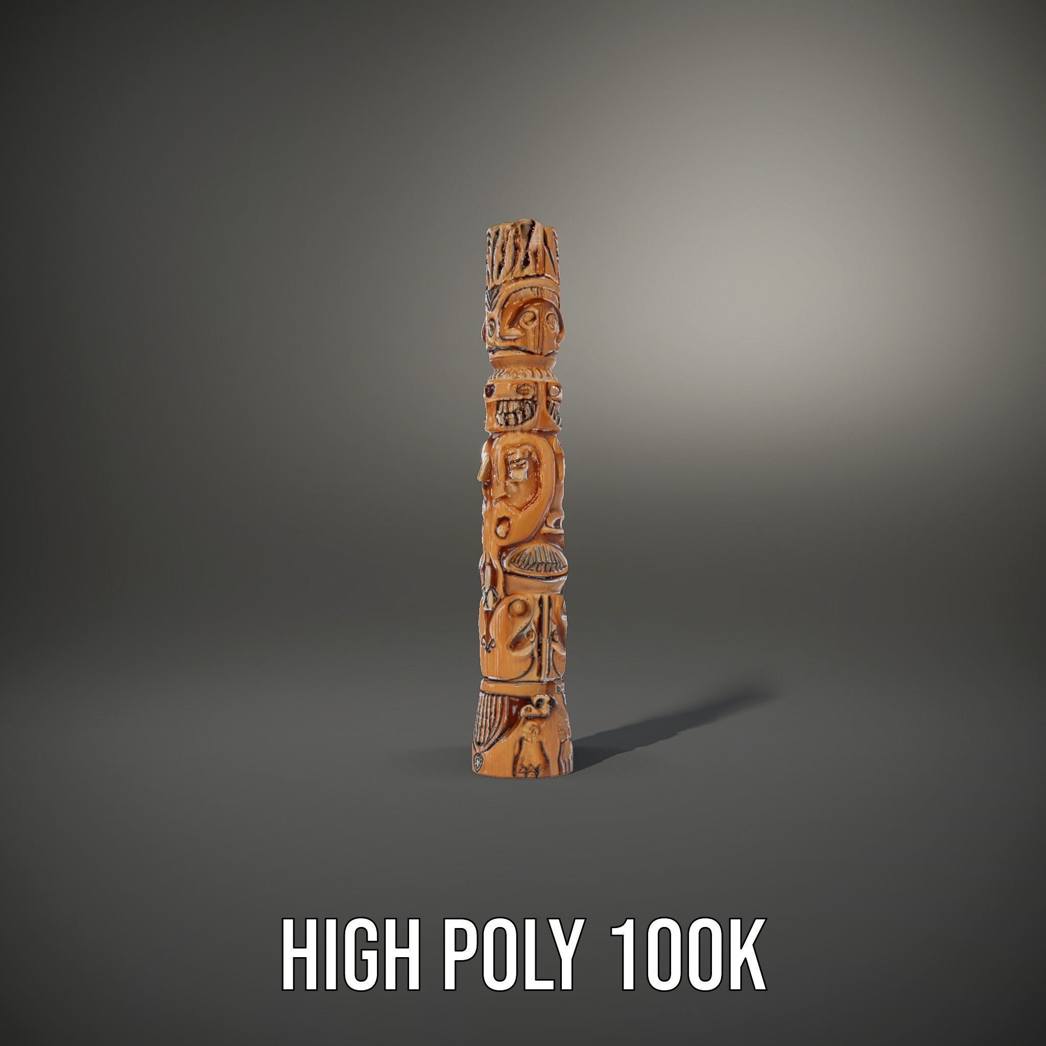 Intricate Carved Wooden Totem Pole Model Pack Low-poly 3D model_11