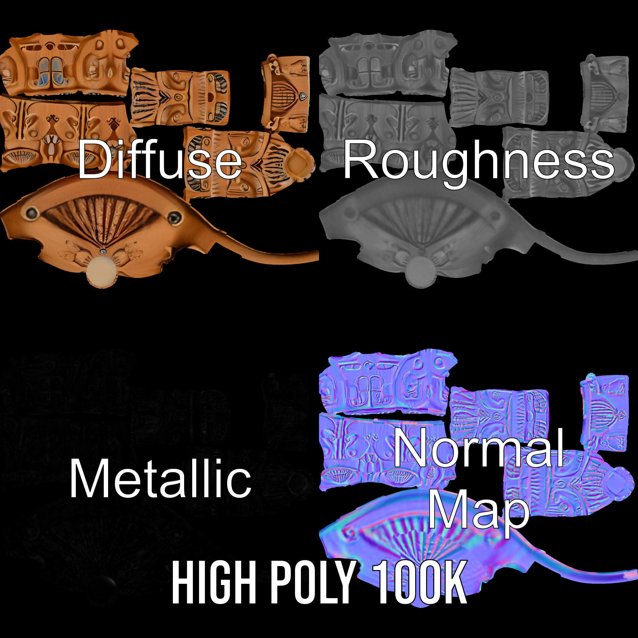 Intricate Carved Wooden Totem Pole Model Pack Low-poly 3D model_4