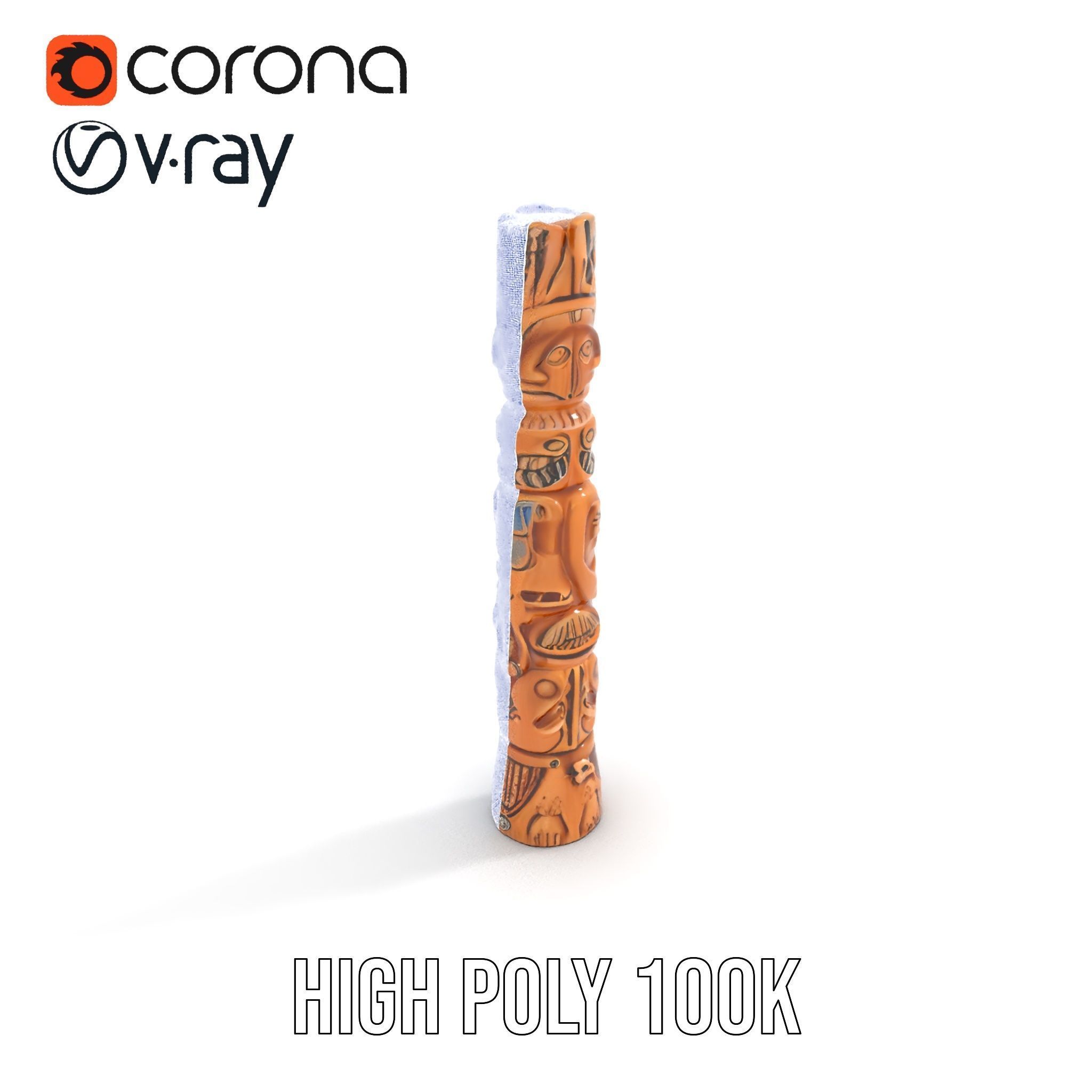 Intricate Carved Wooden Totem Pole Model Pack Low-poly 3D model_22