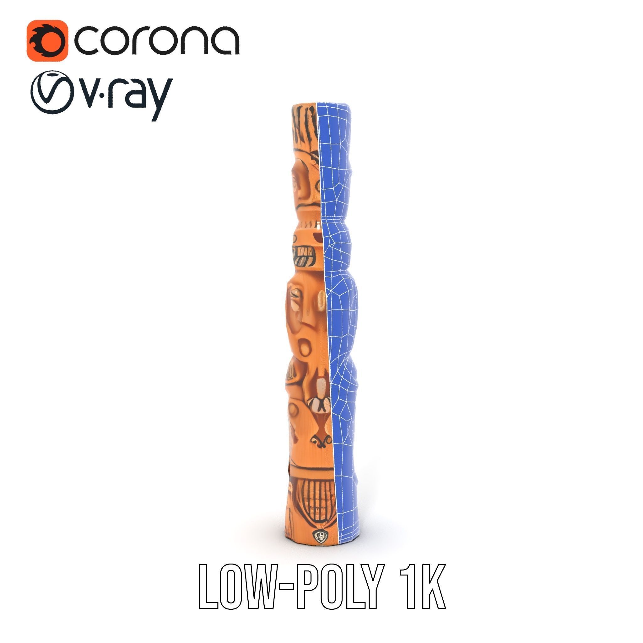 Intricate Carved Wooden Totem Pole Model Pack Low-poly 3D model_29