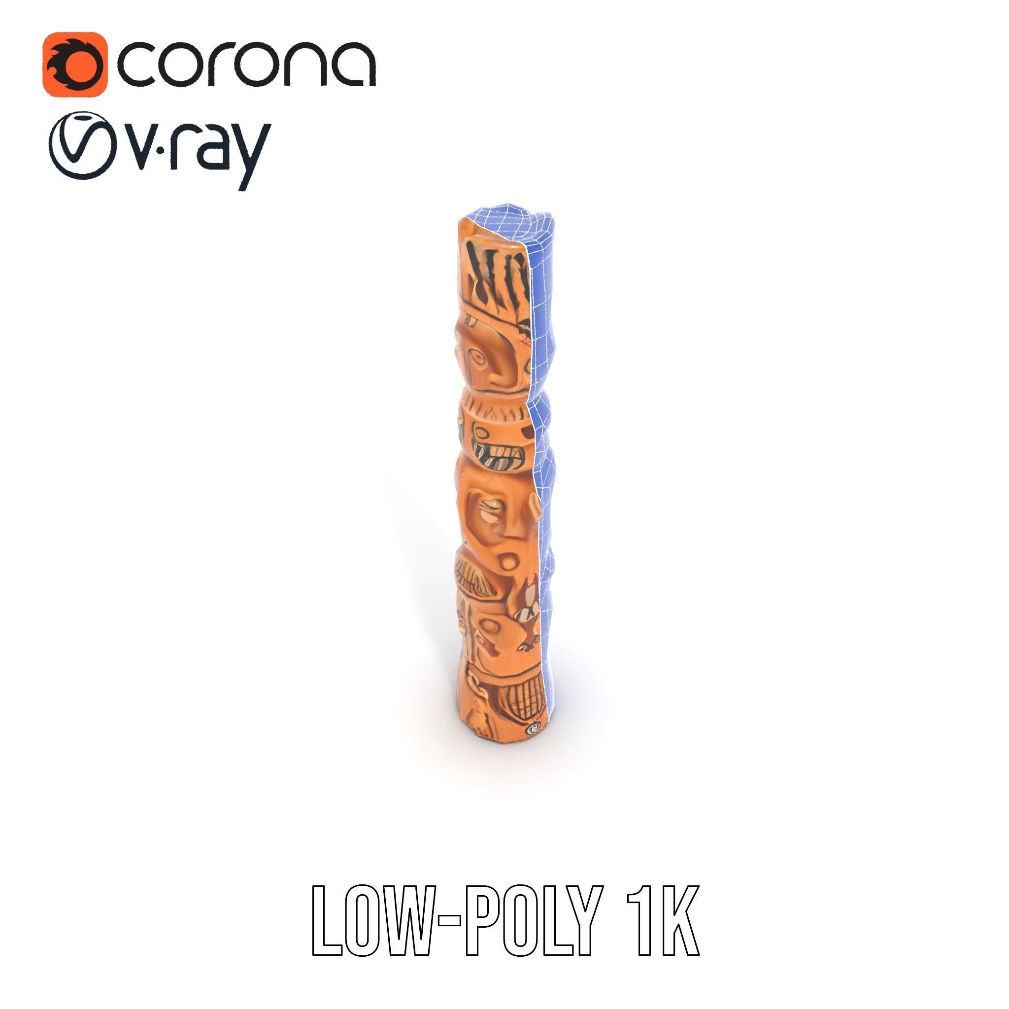 Intricate Carved Wooden Totem Pole Model Pack Low-poly 3D model_24