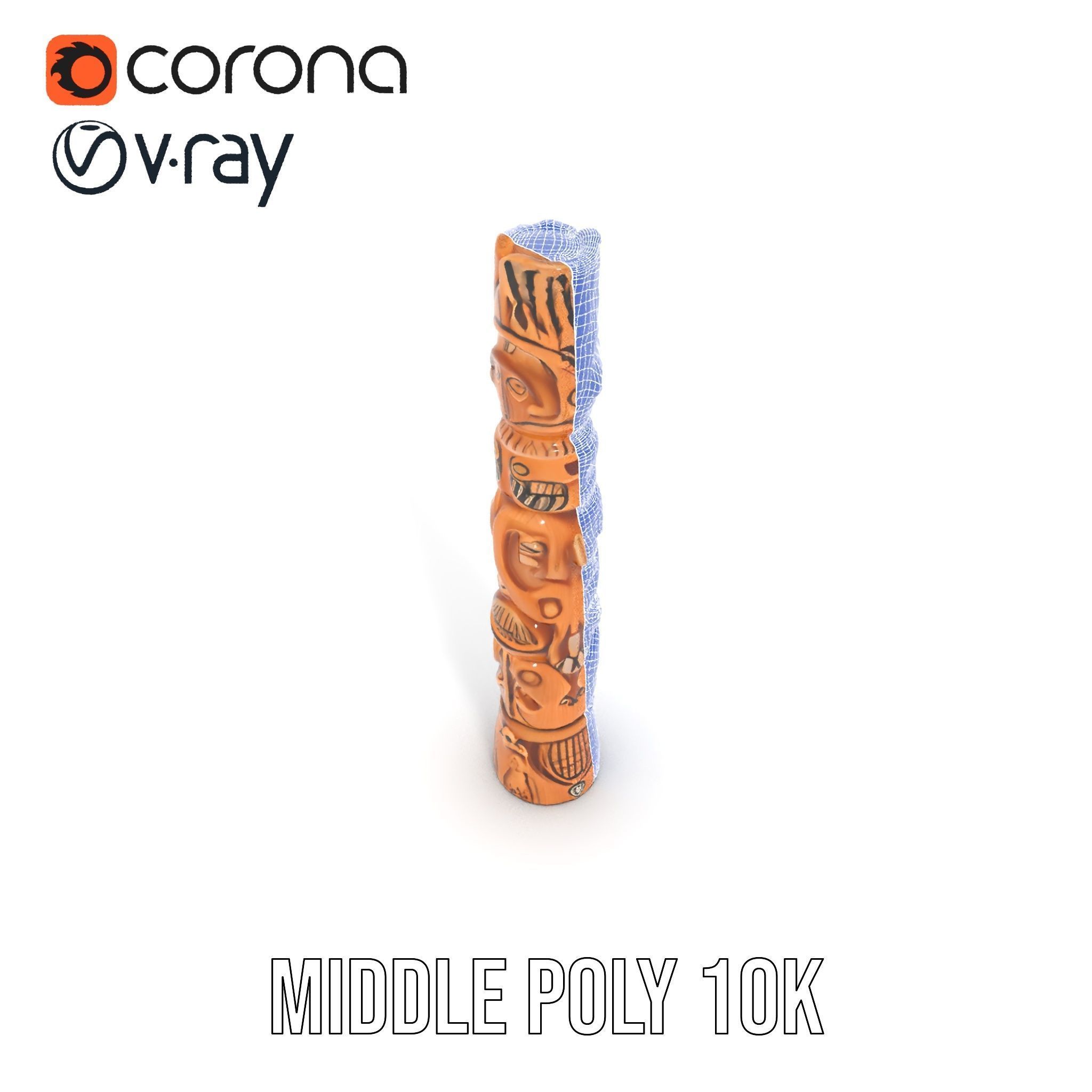 Intricate Carved Wooden Totem Pole Model Pack Low-poly 3D model_23