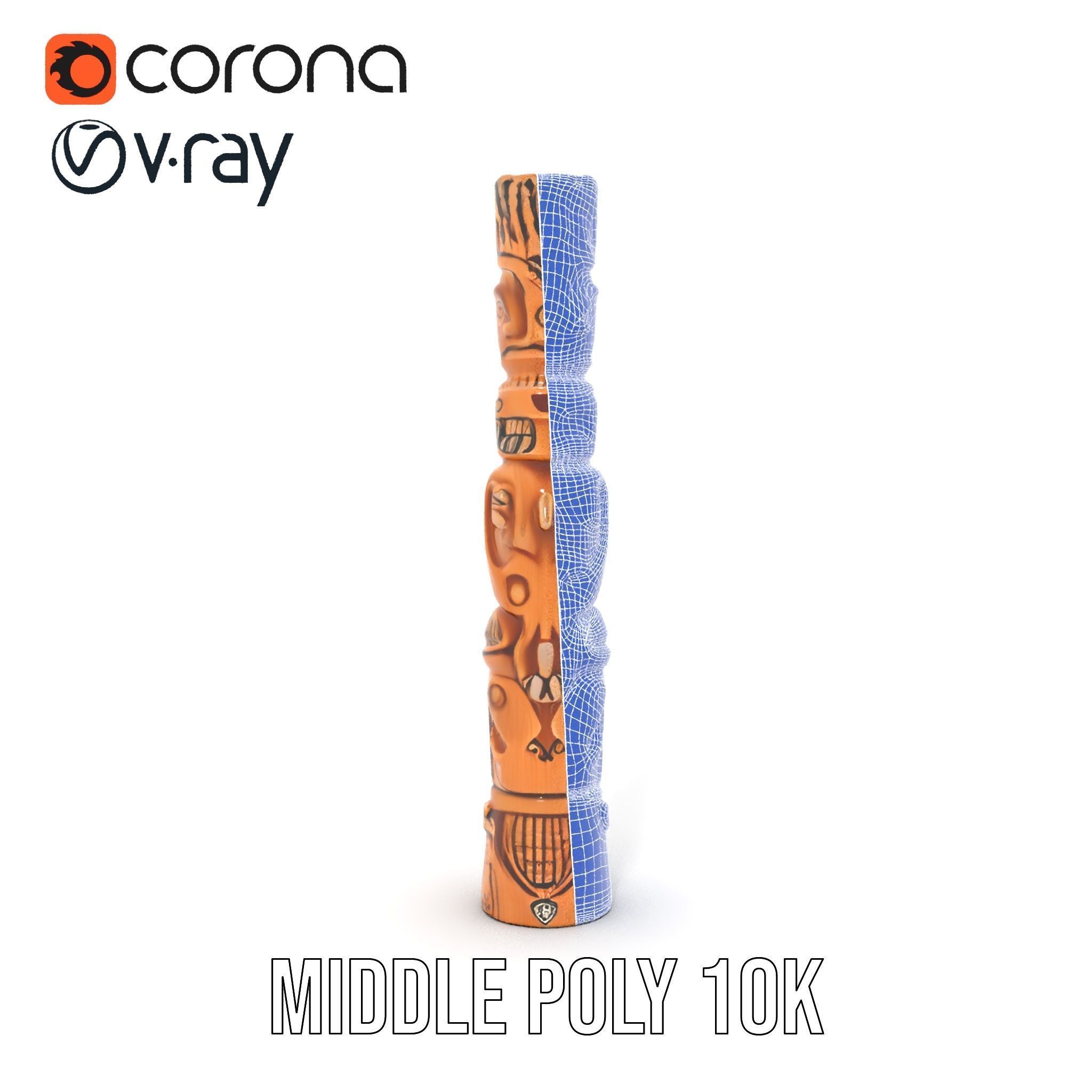 Intricate Carved Wooden Totem Pole Model Pack Low-poly 3D model_17