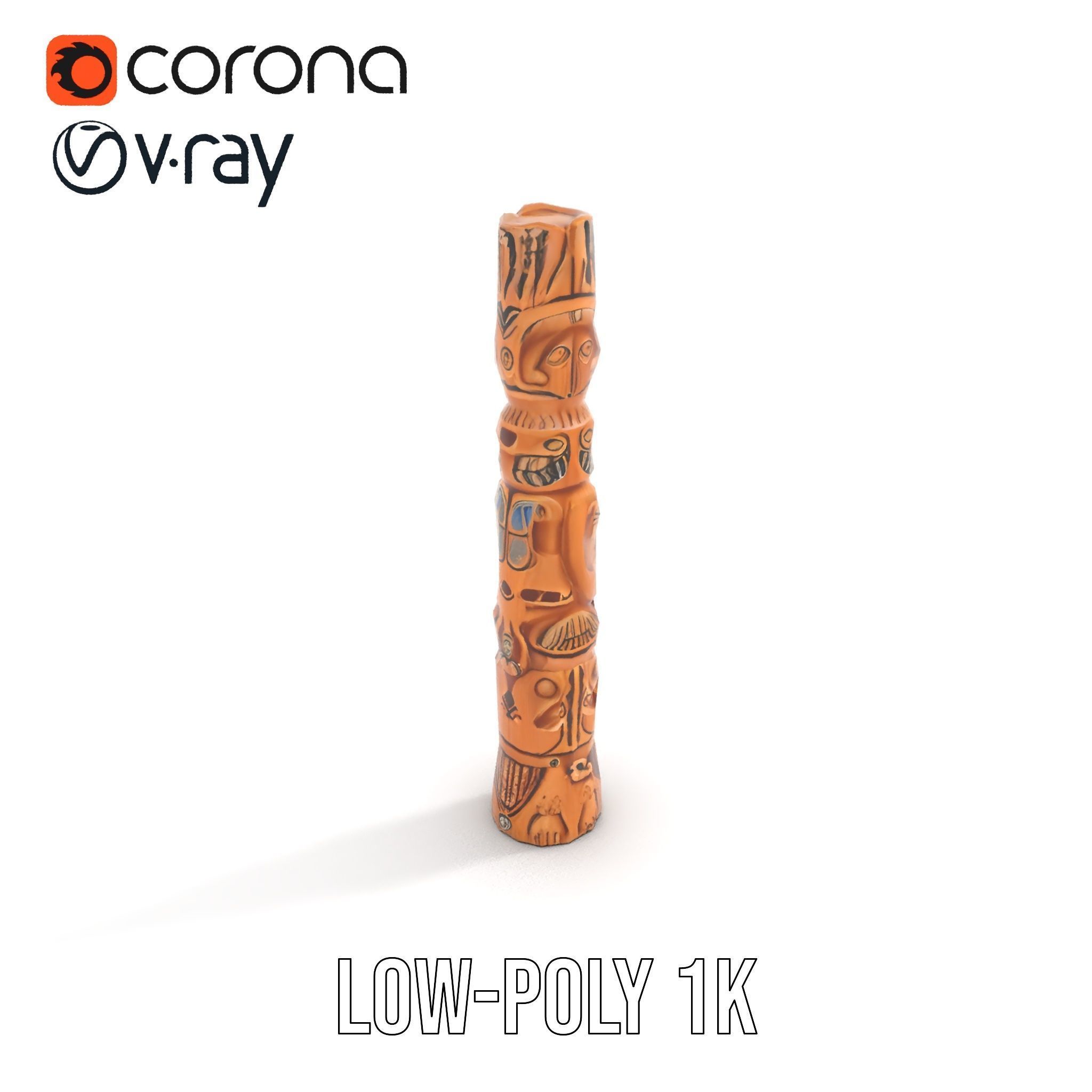 Intricate Carved Wooden Totem Pole Model Pack Low-poly 3D model_13
