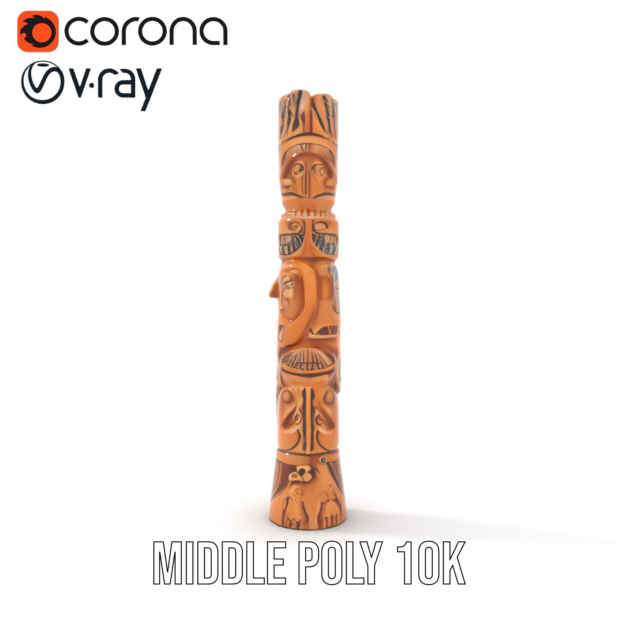 Intricate Carved Wooden Totem Pole Model Pack Low-poly 3D model_26