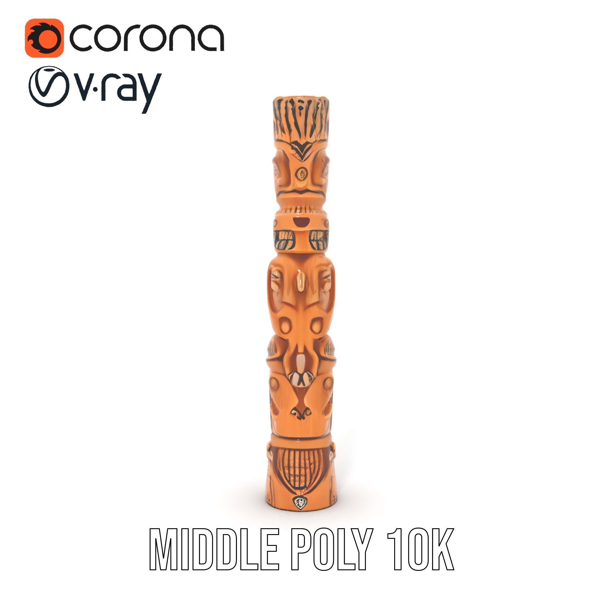 Intricate Carved Wooden Totem Pole Model Pack Low-poly 3D model_14
