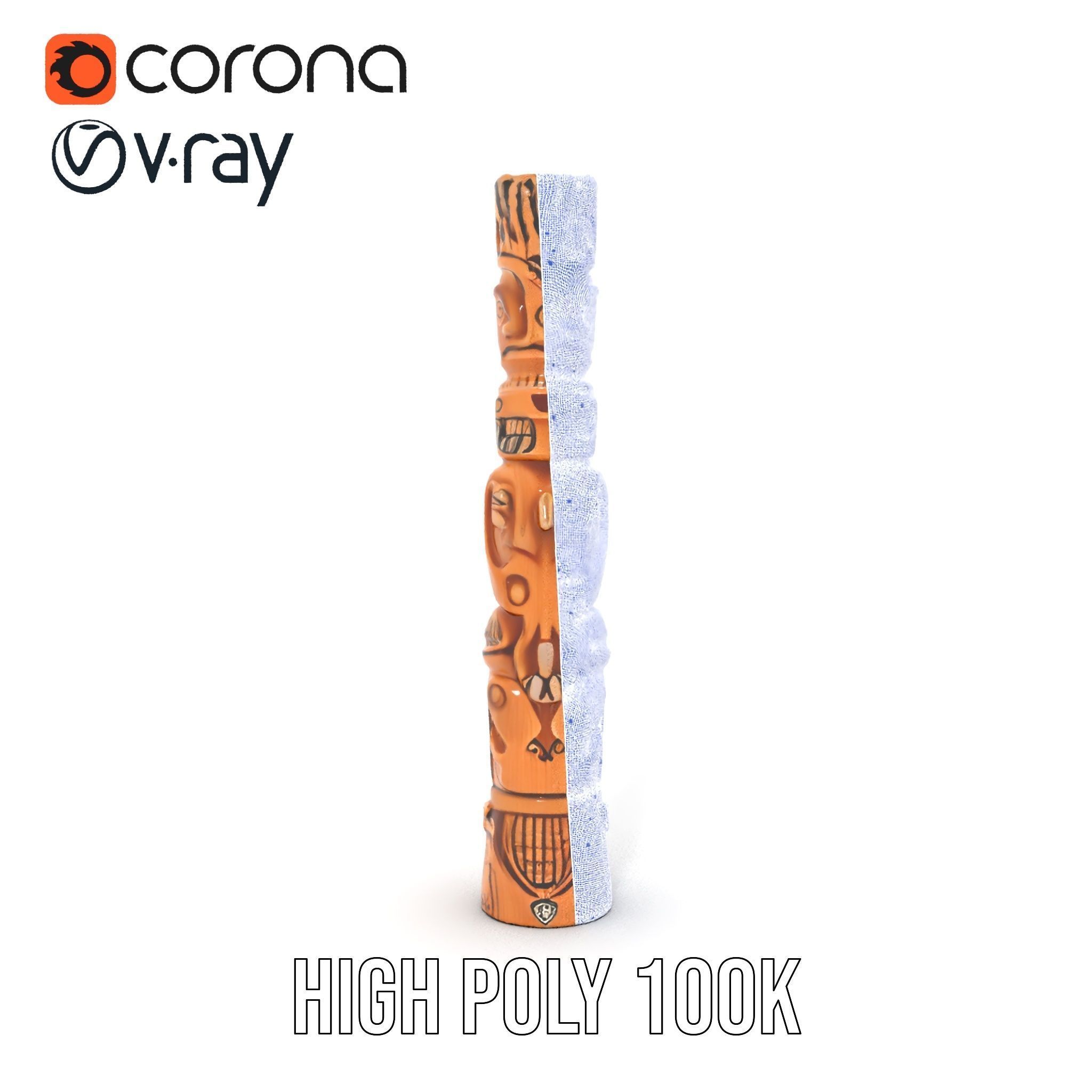 Intricate Carved Wooden Totem Pole Model Pack Low-poly 3D model_34