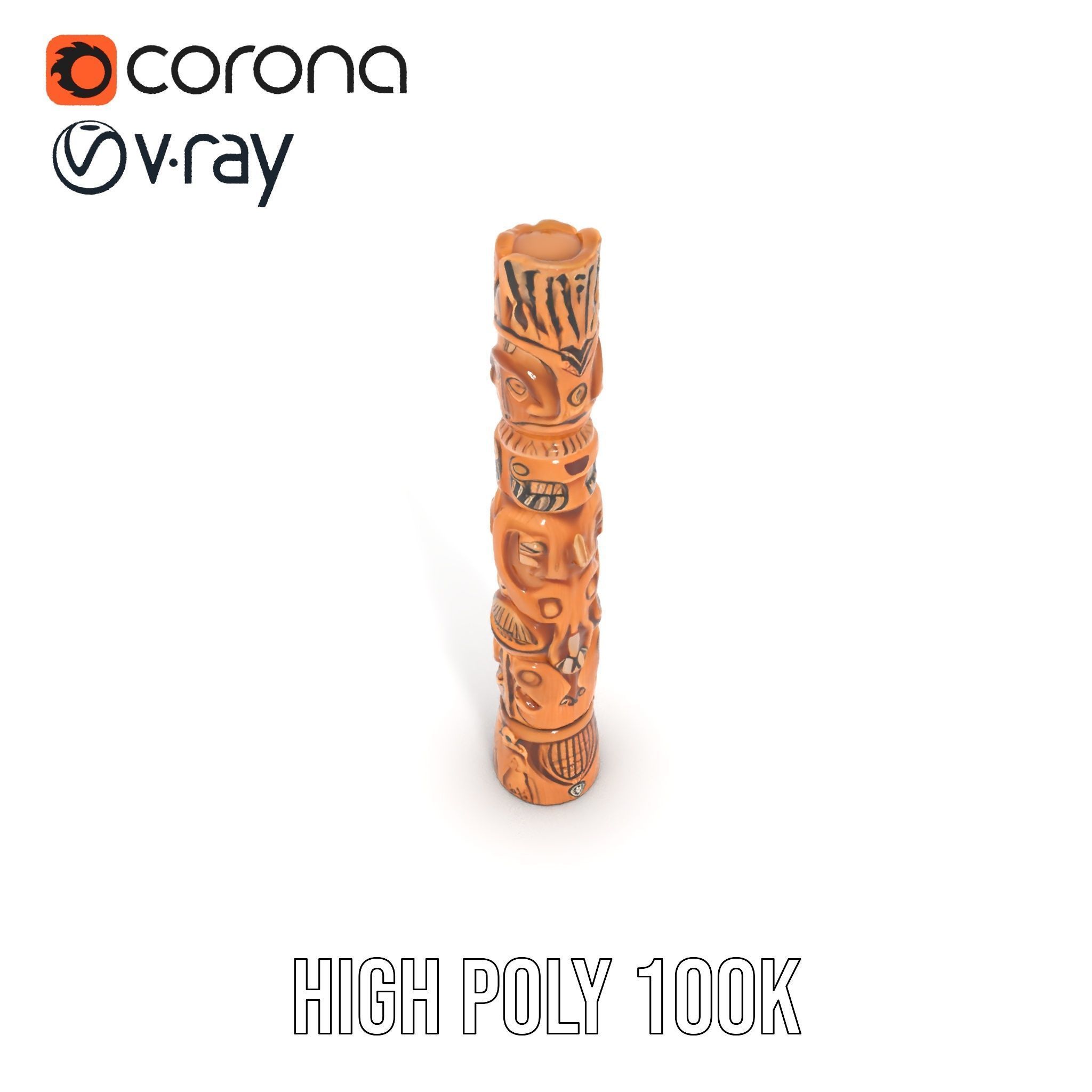 Intricate Carved Wooden Totem Pole Model Pack Low-poly 3D model_16