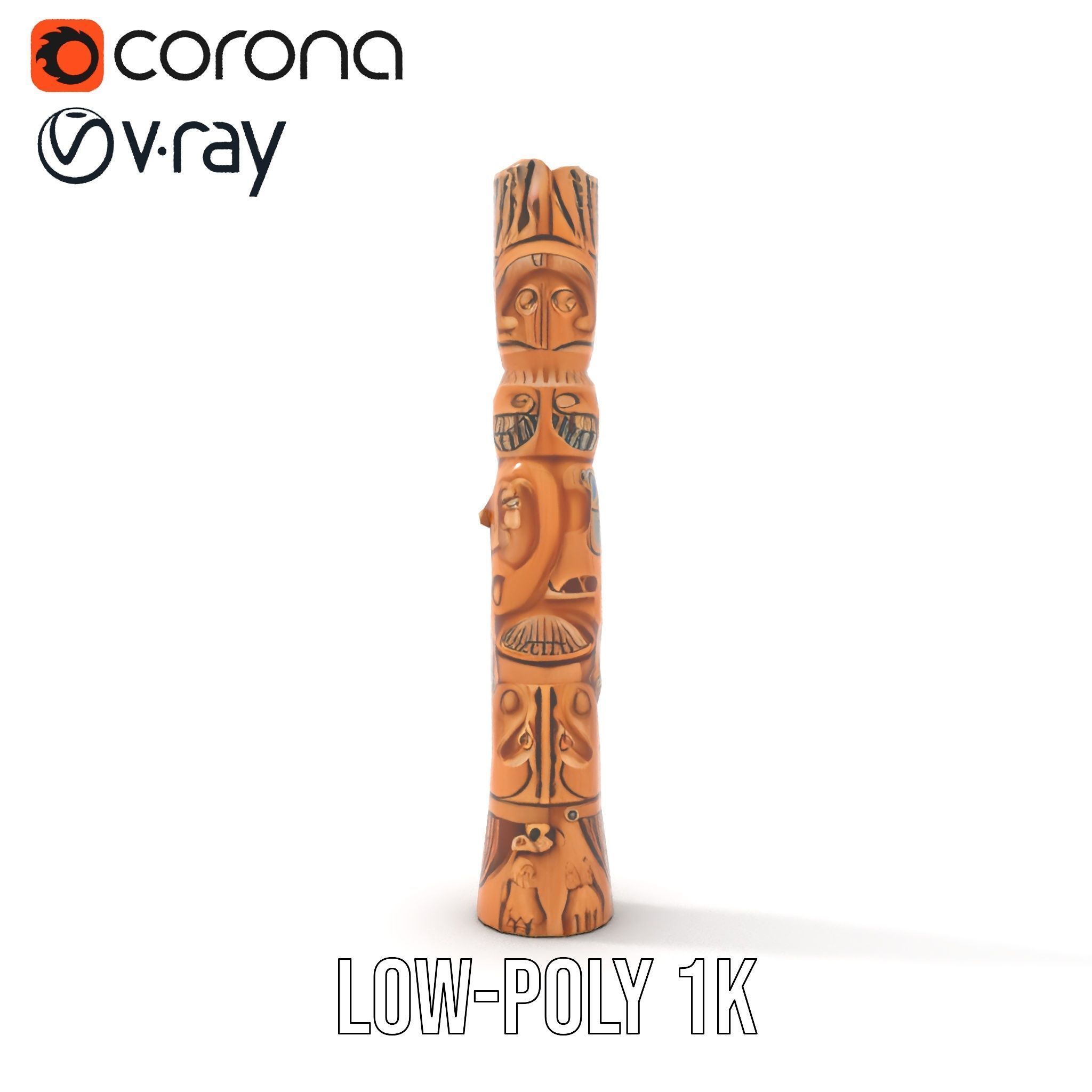 Intricate Carved Wooden Totem Pole Model Pack Low-poly 3D model_8