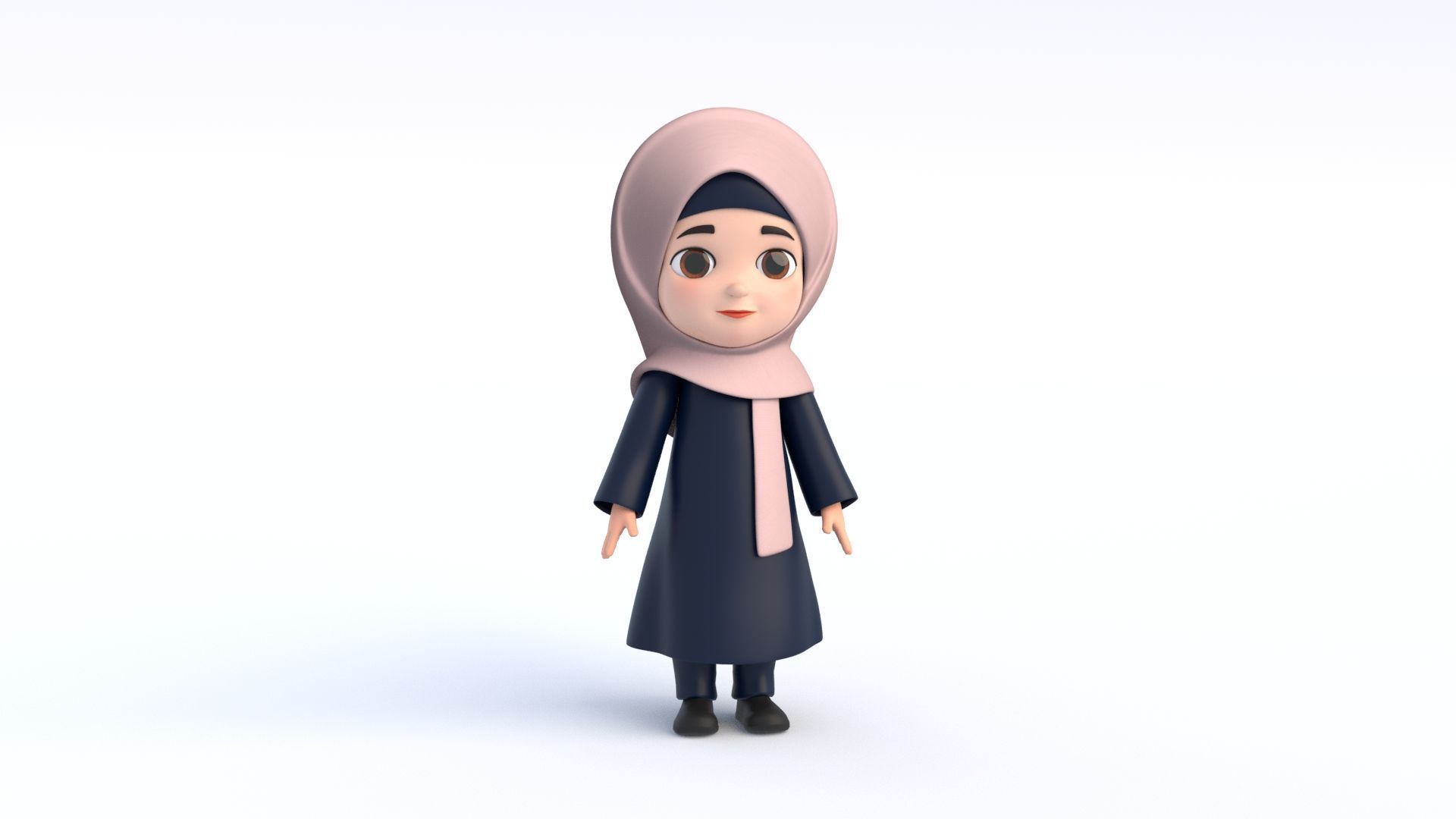 Cartoon Arab Girl Low-poly 3D model_1