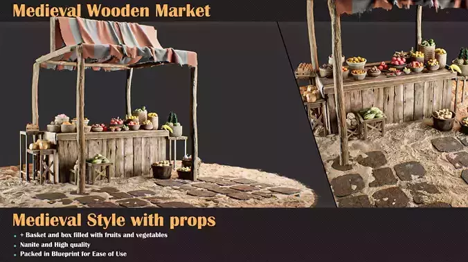 Medieval Wooden Market Pack  Set 2 With Props