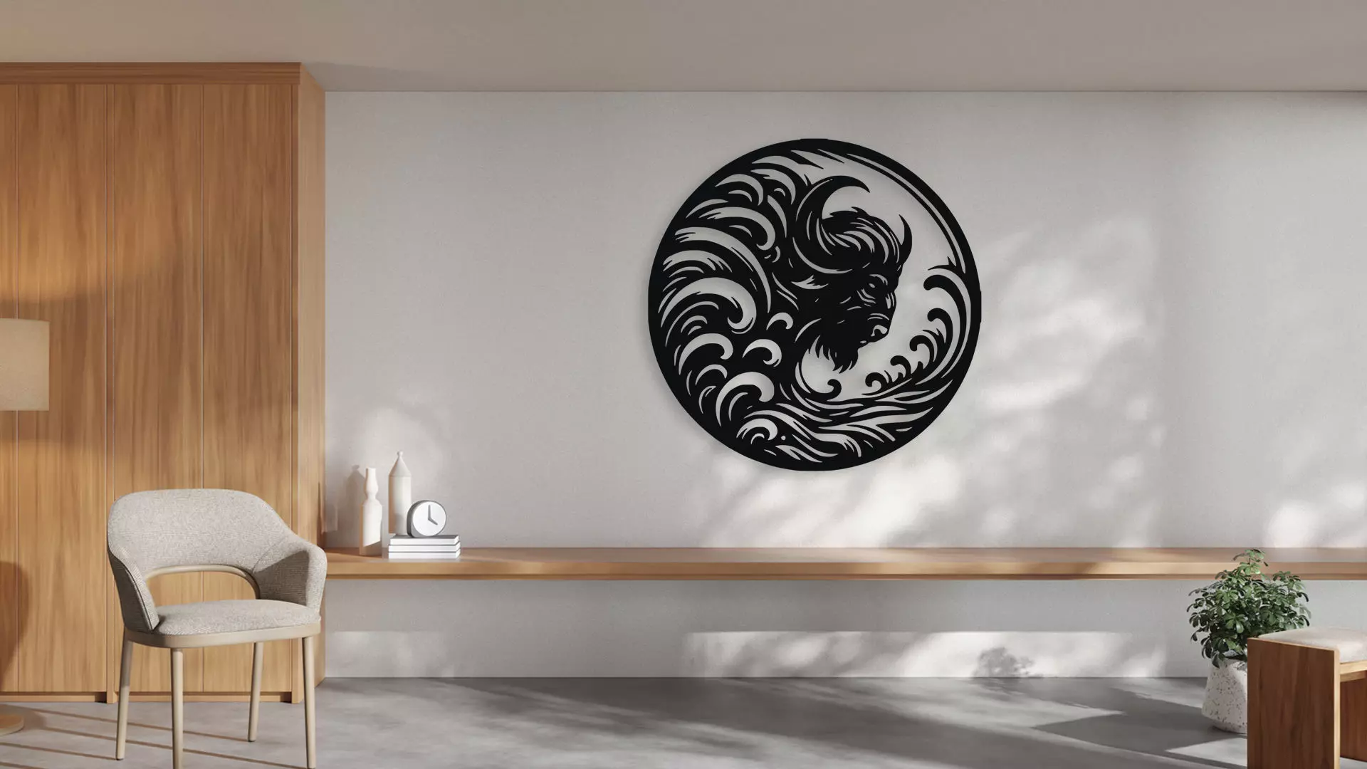 Majestic Bison Head Wall Decor Art - Laser Cut 3D Print Ready 3D model_0