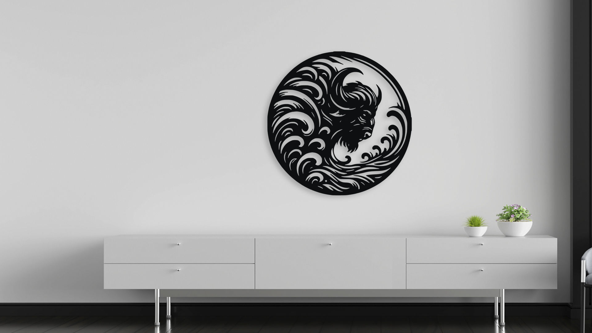 Majestic Bison Head Wall Decor Art - Laser Cut 3D Print Ready 3D model_5