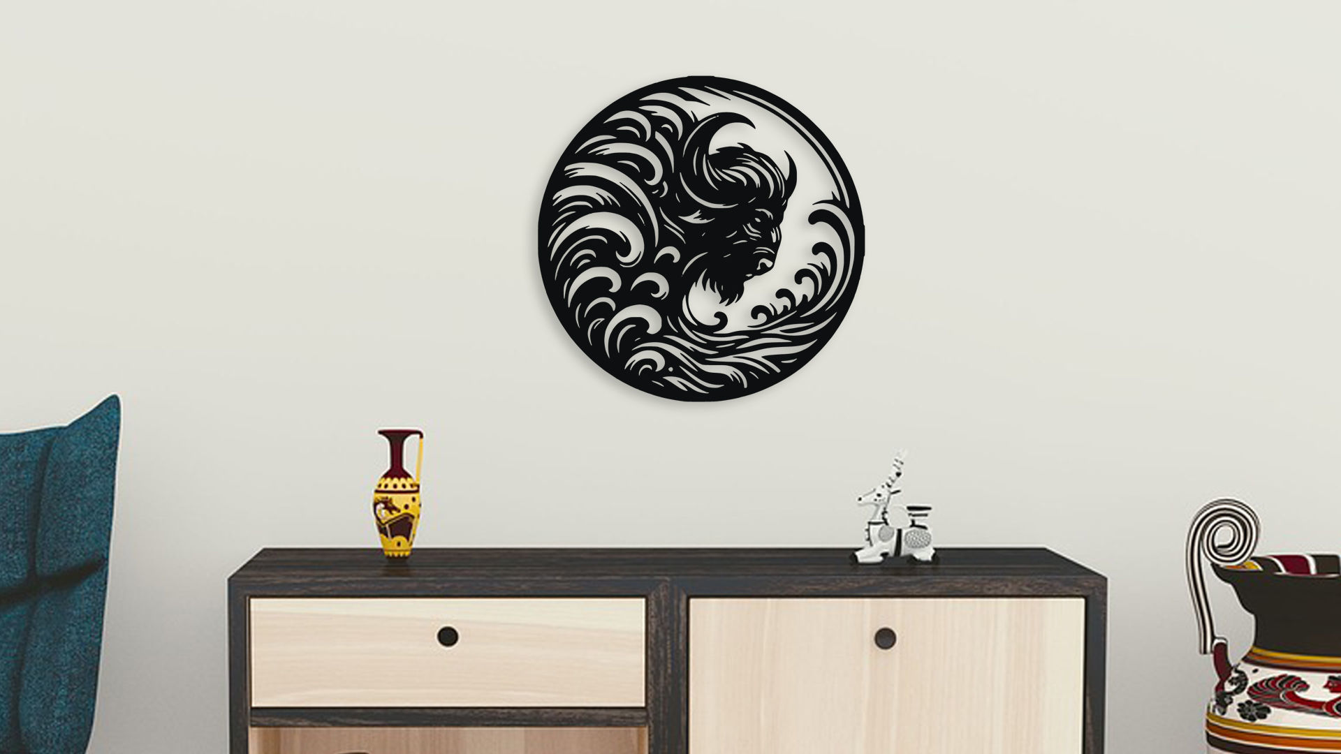Majestic Bison Head Wall Decor Art - Laser Cut 3D Print Ready 3D model_3