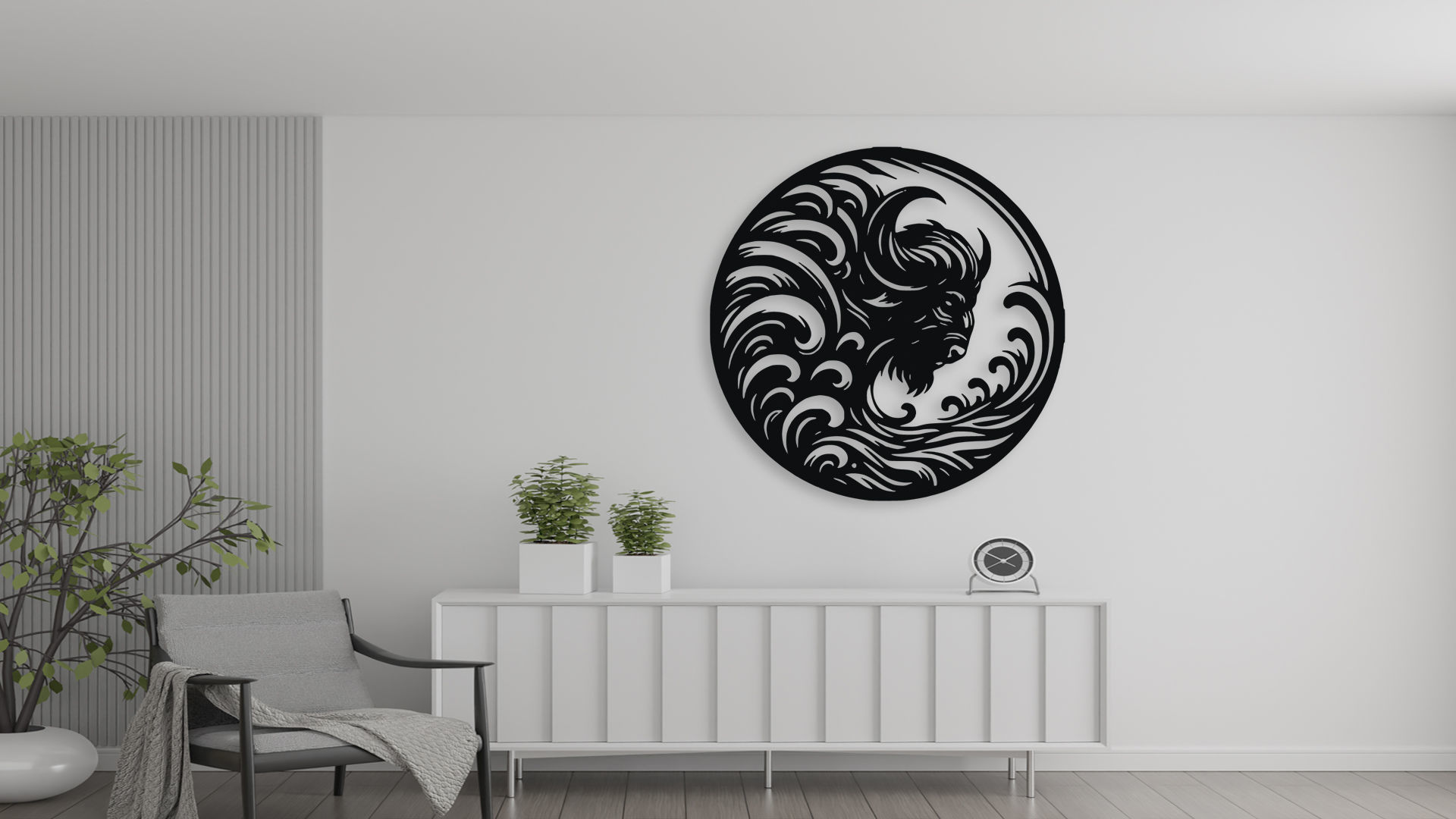 Majestic Bison Head Wall Decor Art - Laser Cut 3D Print Ready 3D model_1