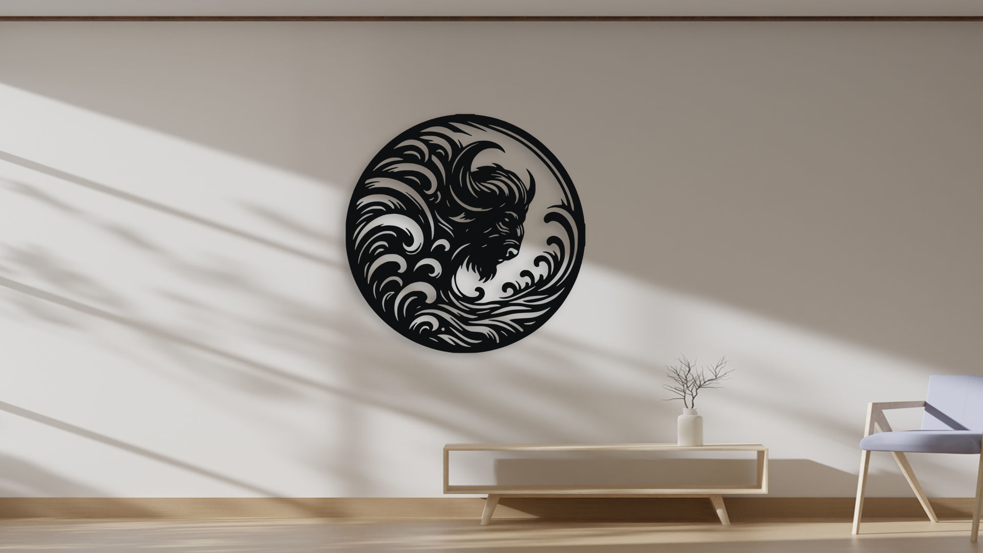 Majestic Bison Head Wall Decor Art - Laser Cut 3D Print Ready 3D model_4