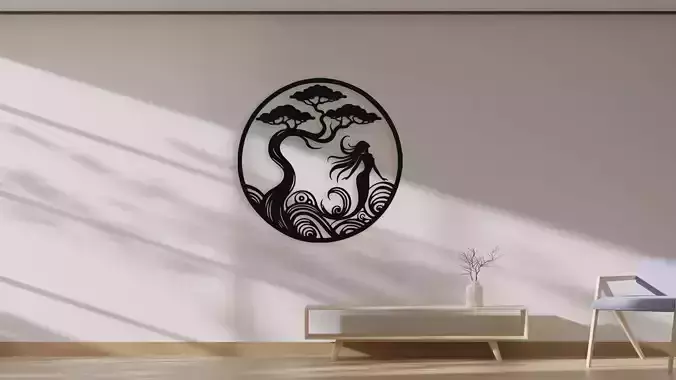 Enchanted Mermaid and Bonsai Tree Wall Art Decor