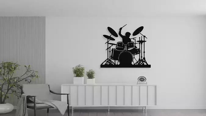 Silhouette Drummer  Wall Decor Art 3D Printing and Laser Cutting