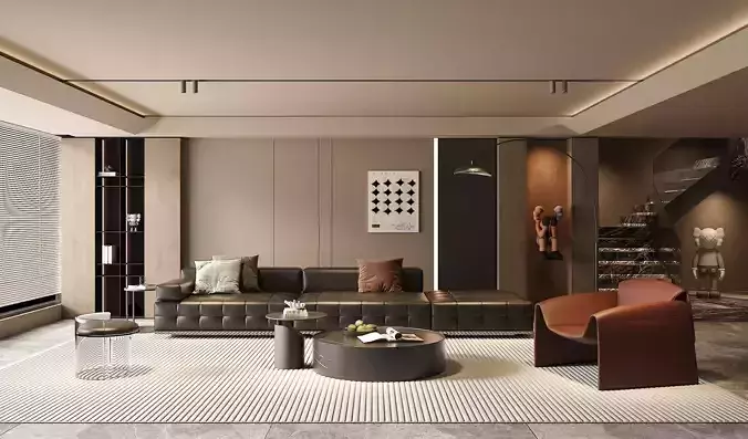 Modern Minimalist Living Room with Brown Accents 536 3D model