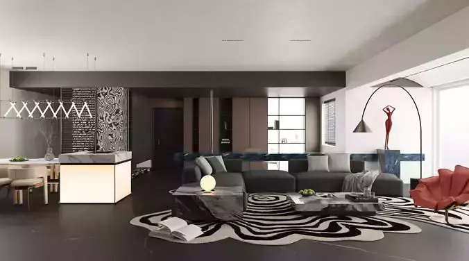 Modern Pop Art Living Room with Sculptural Decor 535 3D model