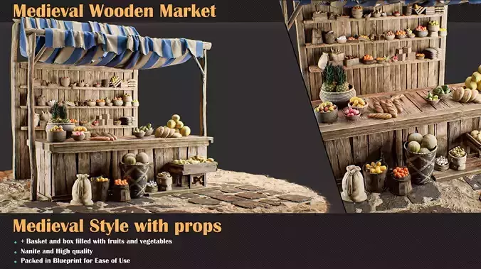 Medieval Wooden Market Pack  Set 3 With Props