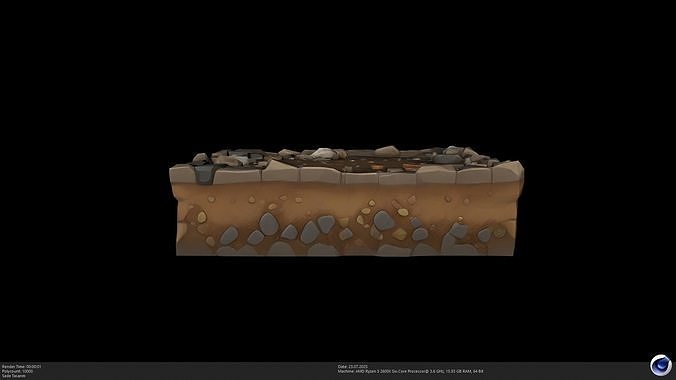 Stylized Ground Tile - Dirt Patch with Stones 3D Model - AI Low-poly 3D model