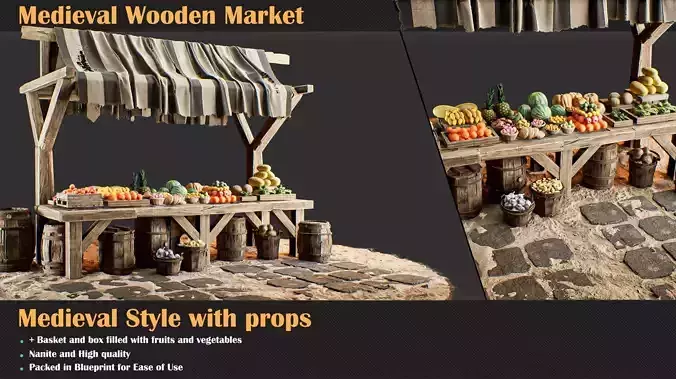 Medieval Wooden Market Pack Set 4 With Props