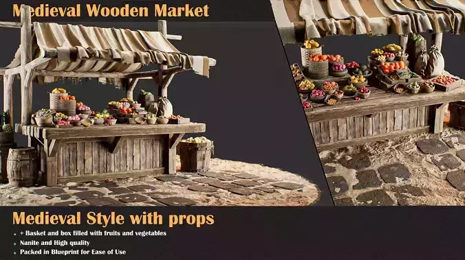 Medieval Wooden Market Pack Set 5 With Props