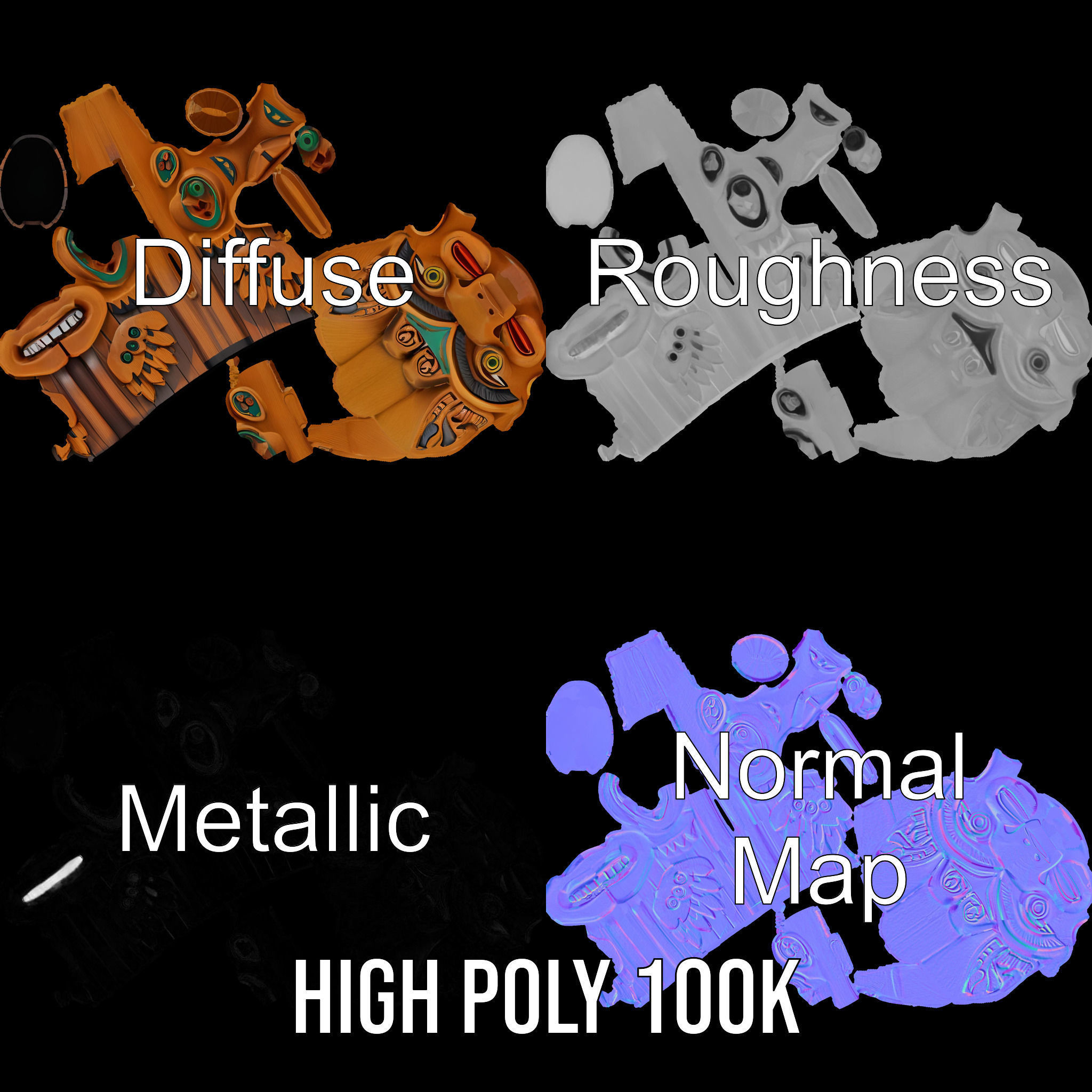 Traditional Totem Pole Sculpture Model Pack for Cultural Disp... Low-poly 3D model_4