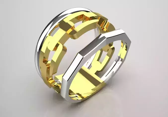 Luxury two-tone chain design ring model gr0121