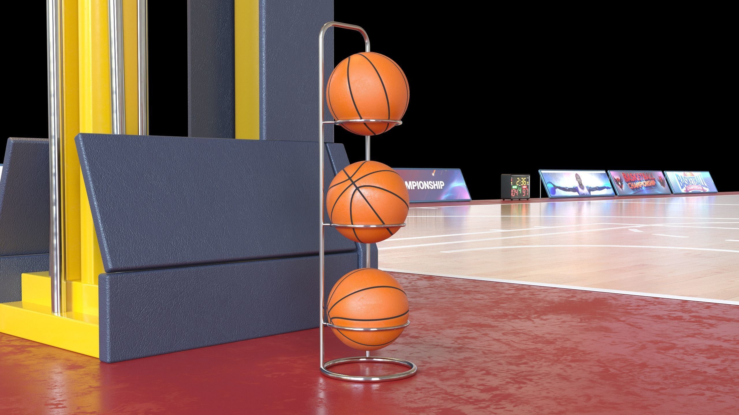 Basketball Court Set with Hoop Floor Timers LED Screens Low-poly 3D model_4