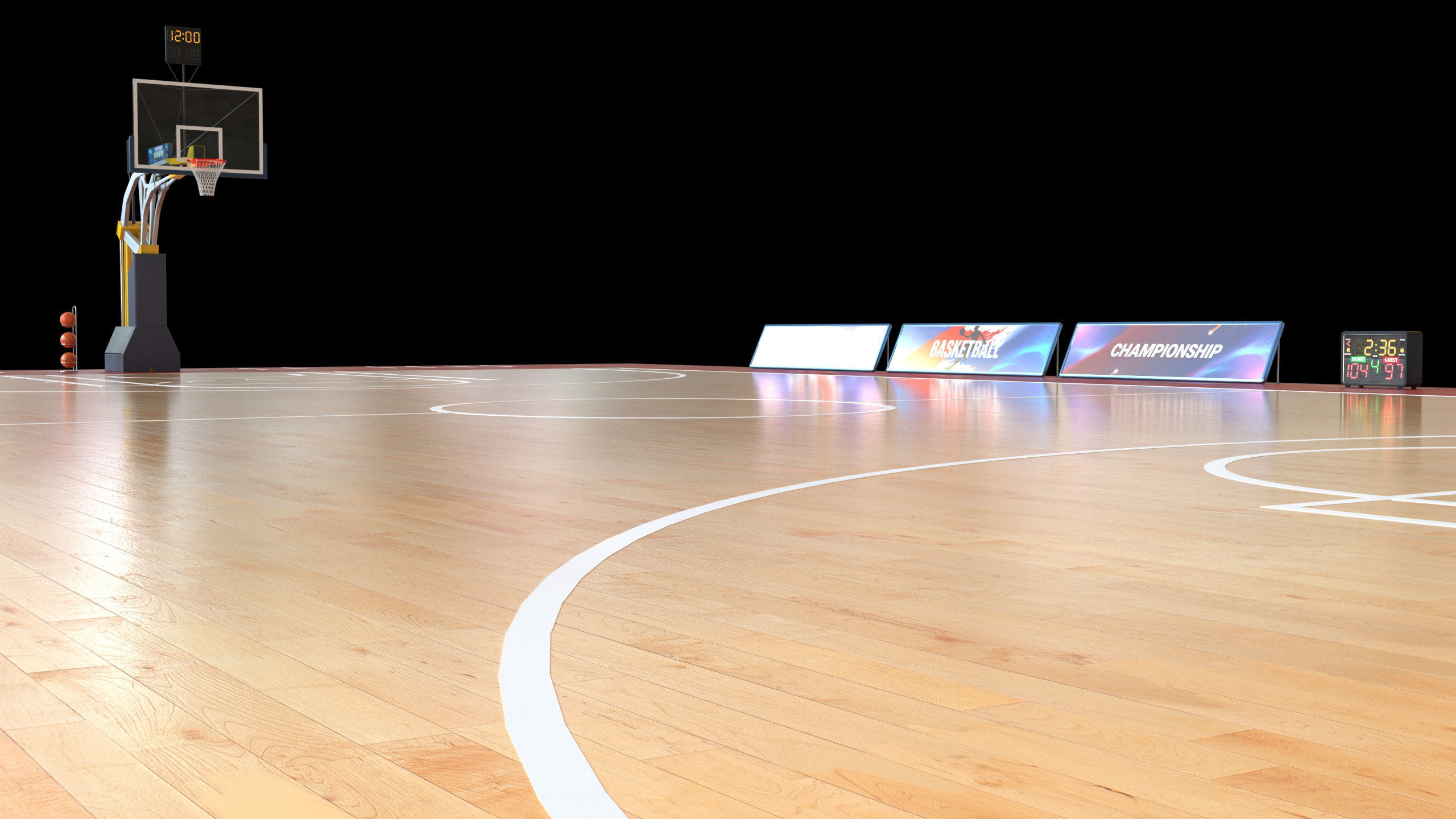 Basketball Court Set with Hoop Floor Timers LED Screens Low-poly 3D model_16
