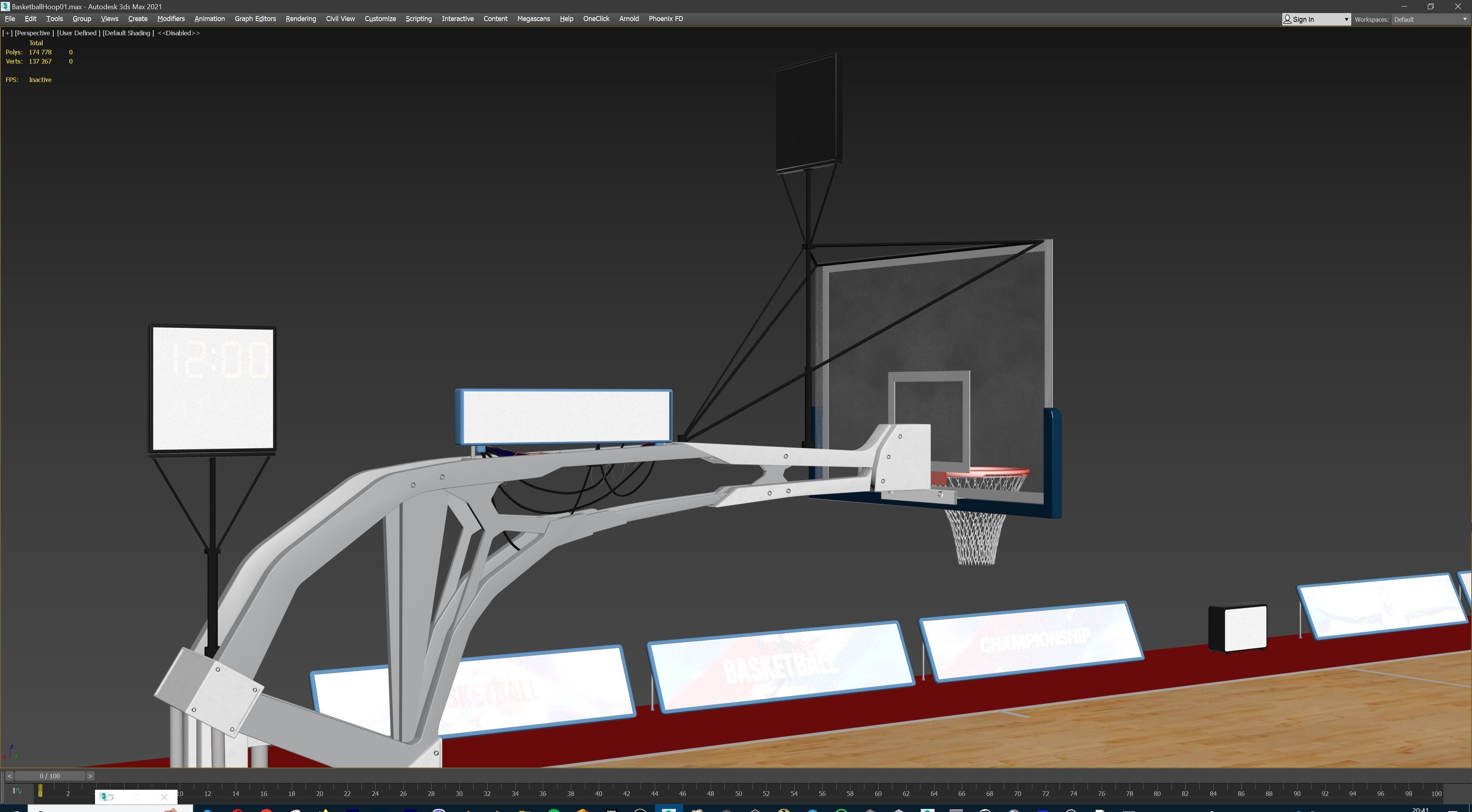 Basketball Court Set with Hoop Floor Timers LED Screens Low-poly 3D model_20
