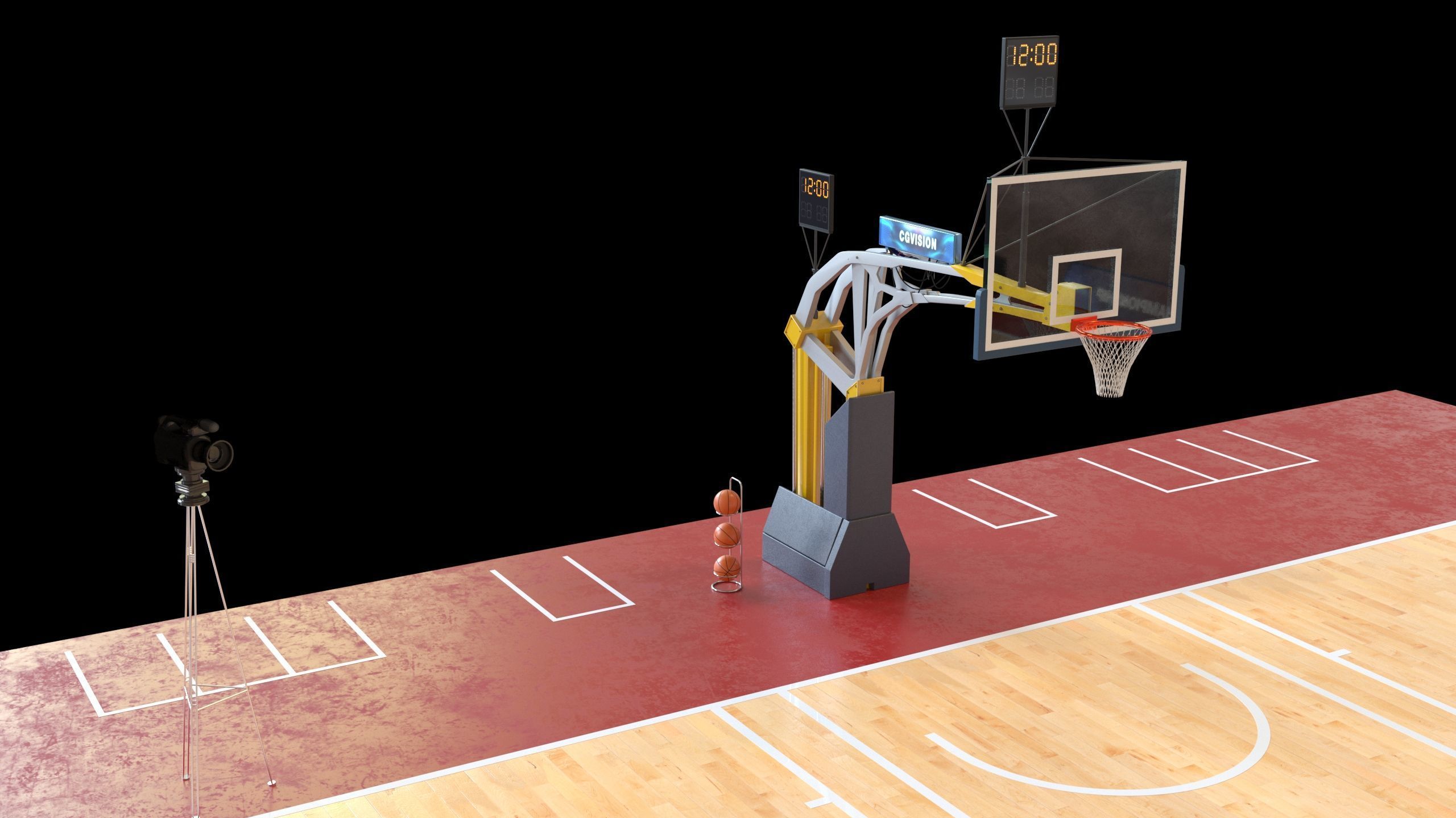 Basketball Court Set with Hoop Floor Timers LED Screens Low-poly 3D model_7