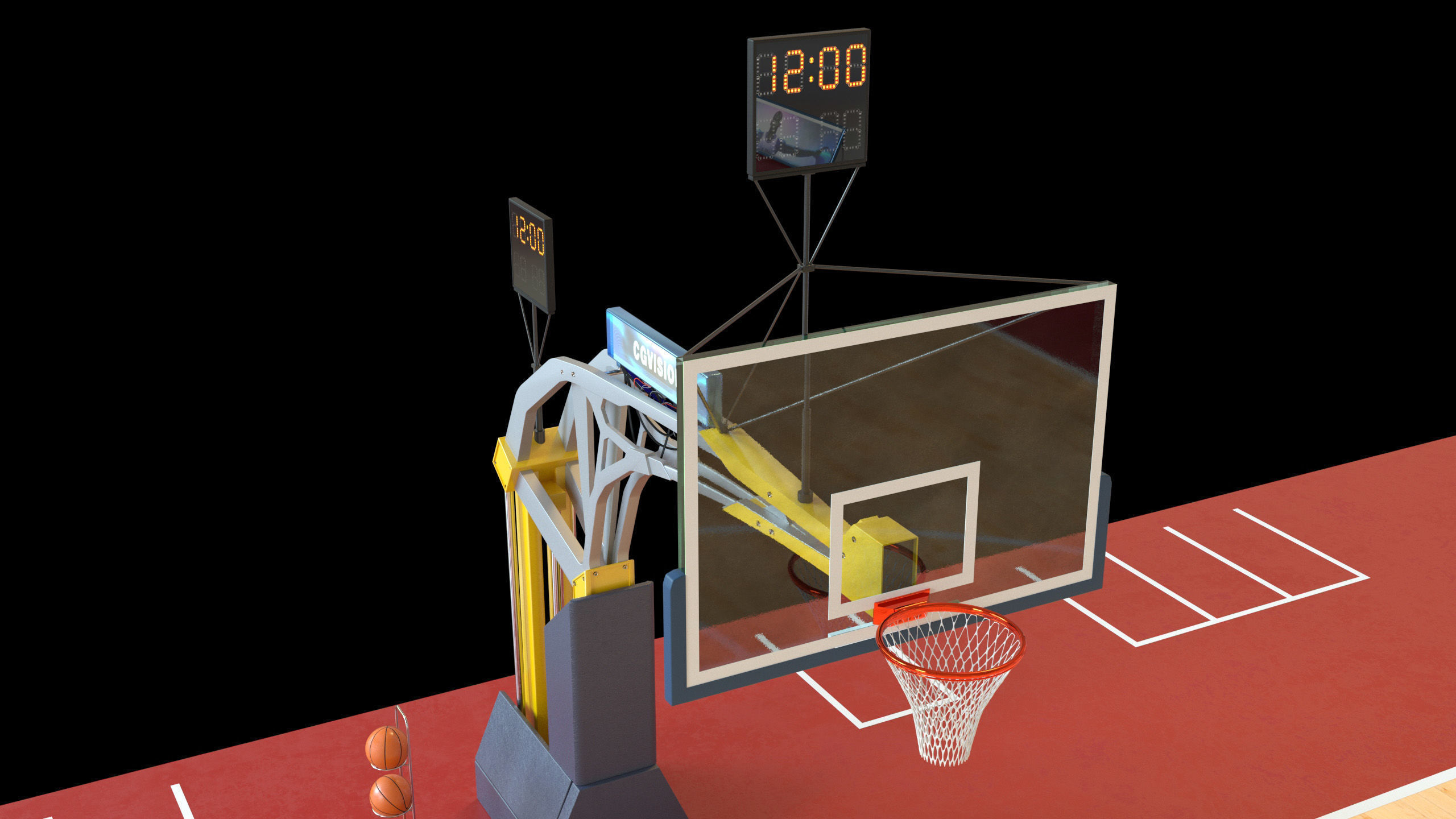Basketball Court Set with Hoop Floor Timers LED Screens Low-poly 3D model_12