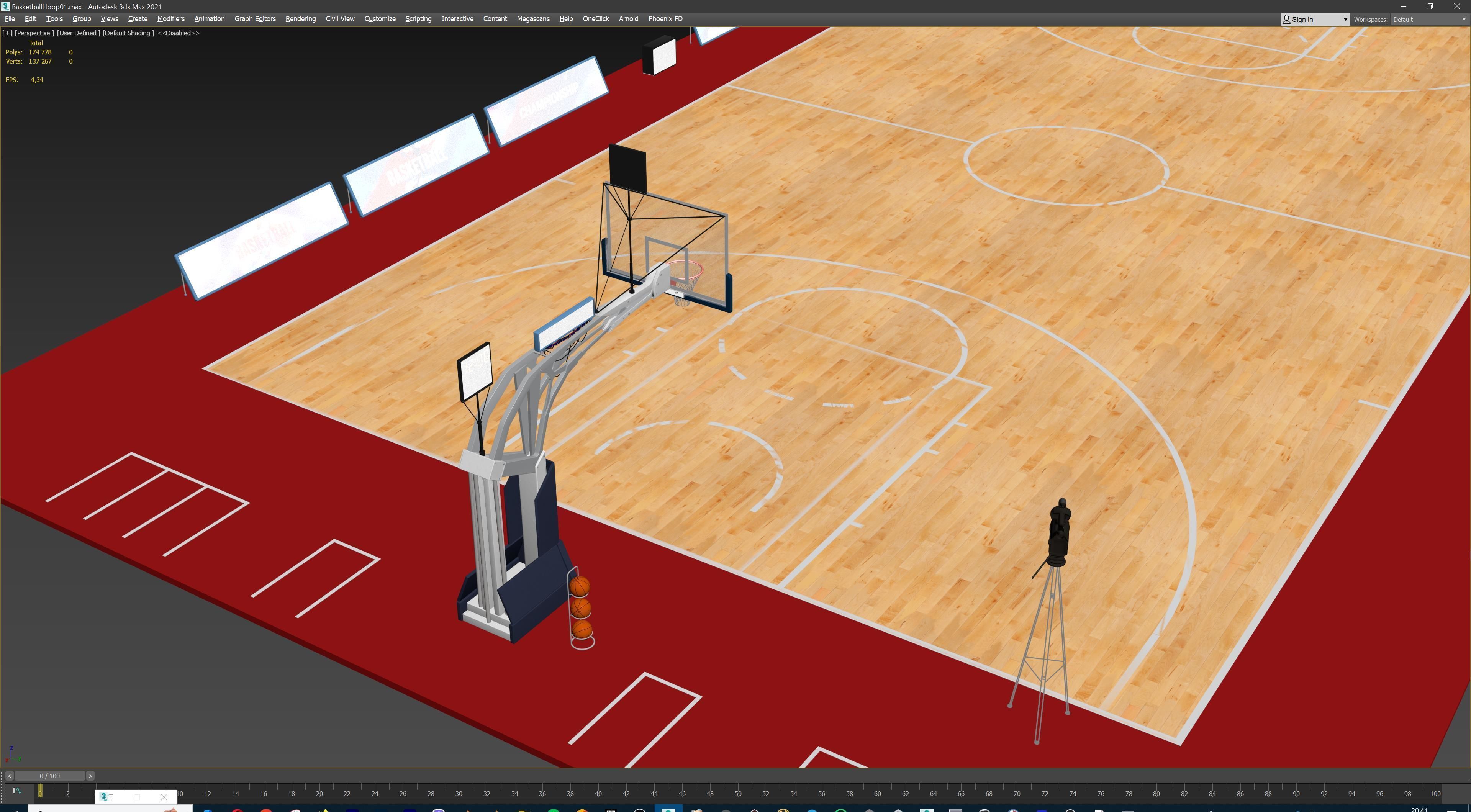 Basketball Court Set with Hoop Floor Timers LED Screens Low-poly 3D model_21