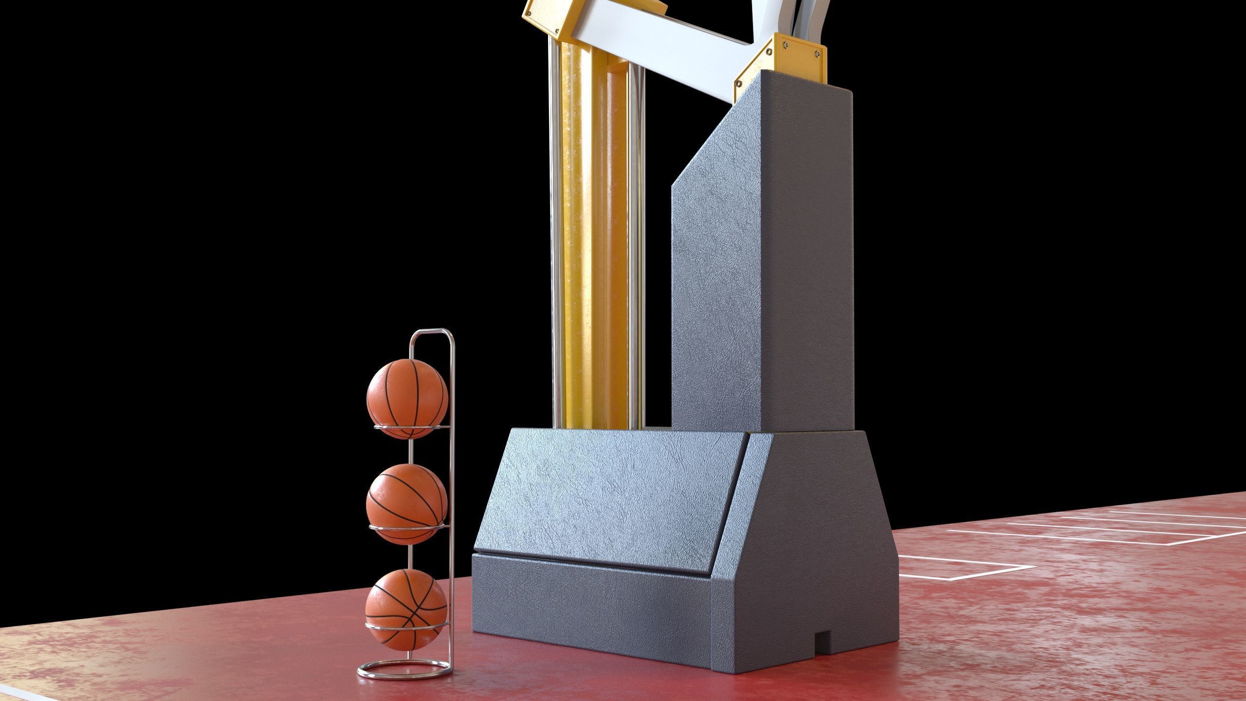 Basketball Court Set with Hoop Floor Timers LED Screens Low-poly 3D model_14