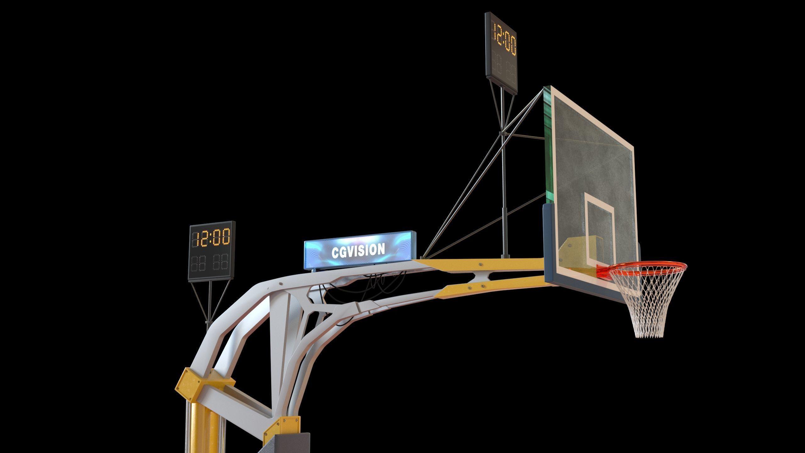 Basketball Court Set with Hoop Floor Timers LED Screens Low-poly 3D model_8